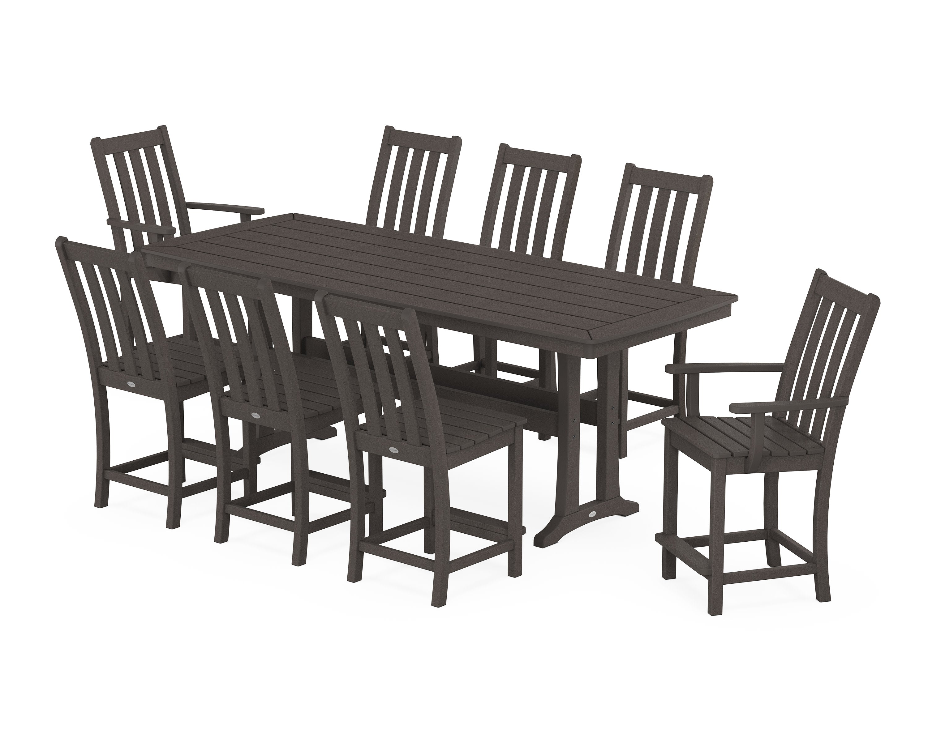 Vineyard 9-Piece Counter Set with Trestle Legs in Vintage Coffee