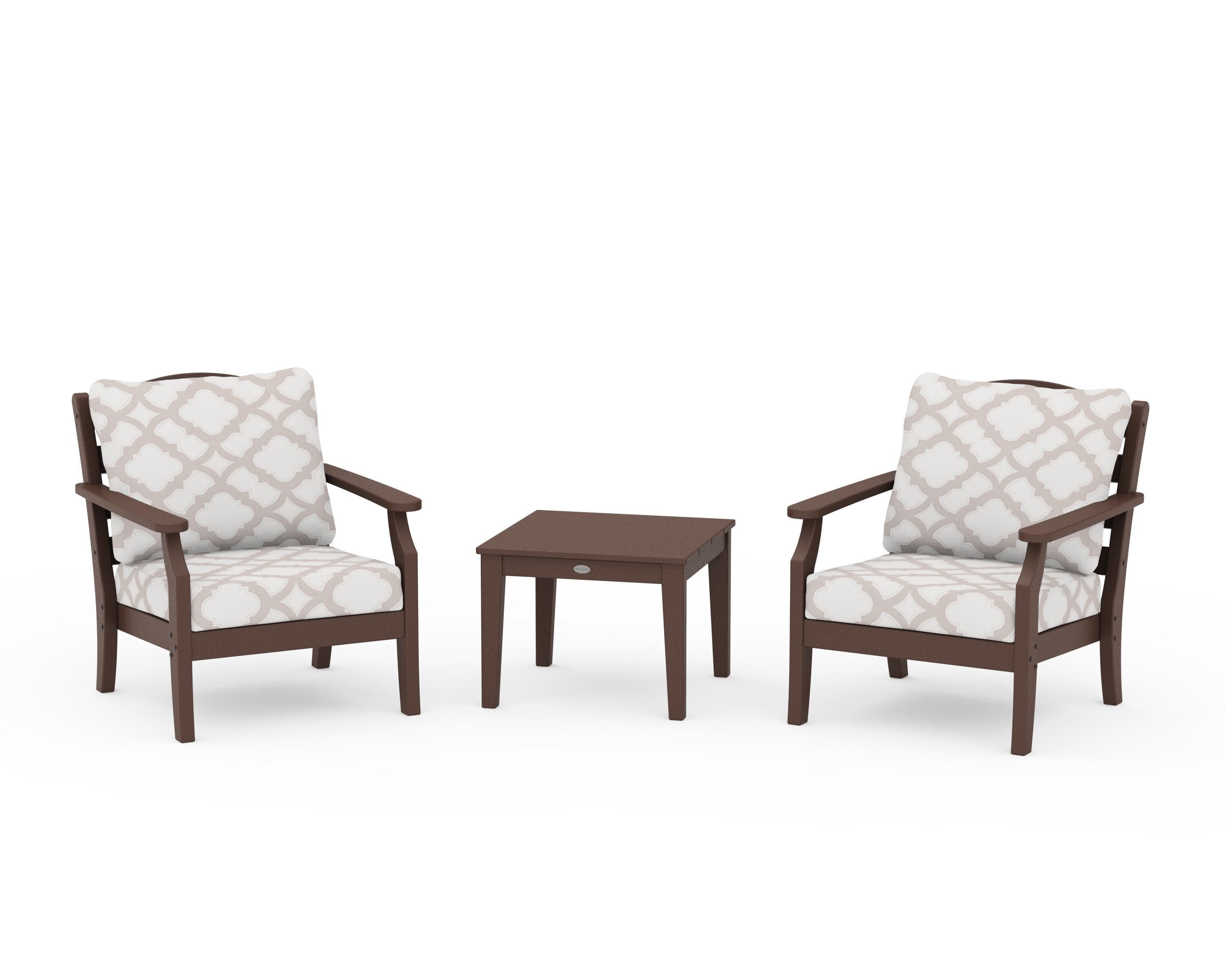 Savannah 3-Piece Deep Seating Set in Mahogany / Trellis Dune Burlap