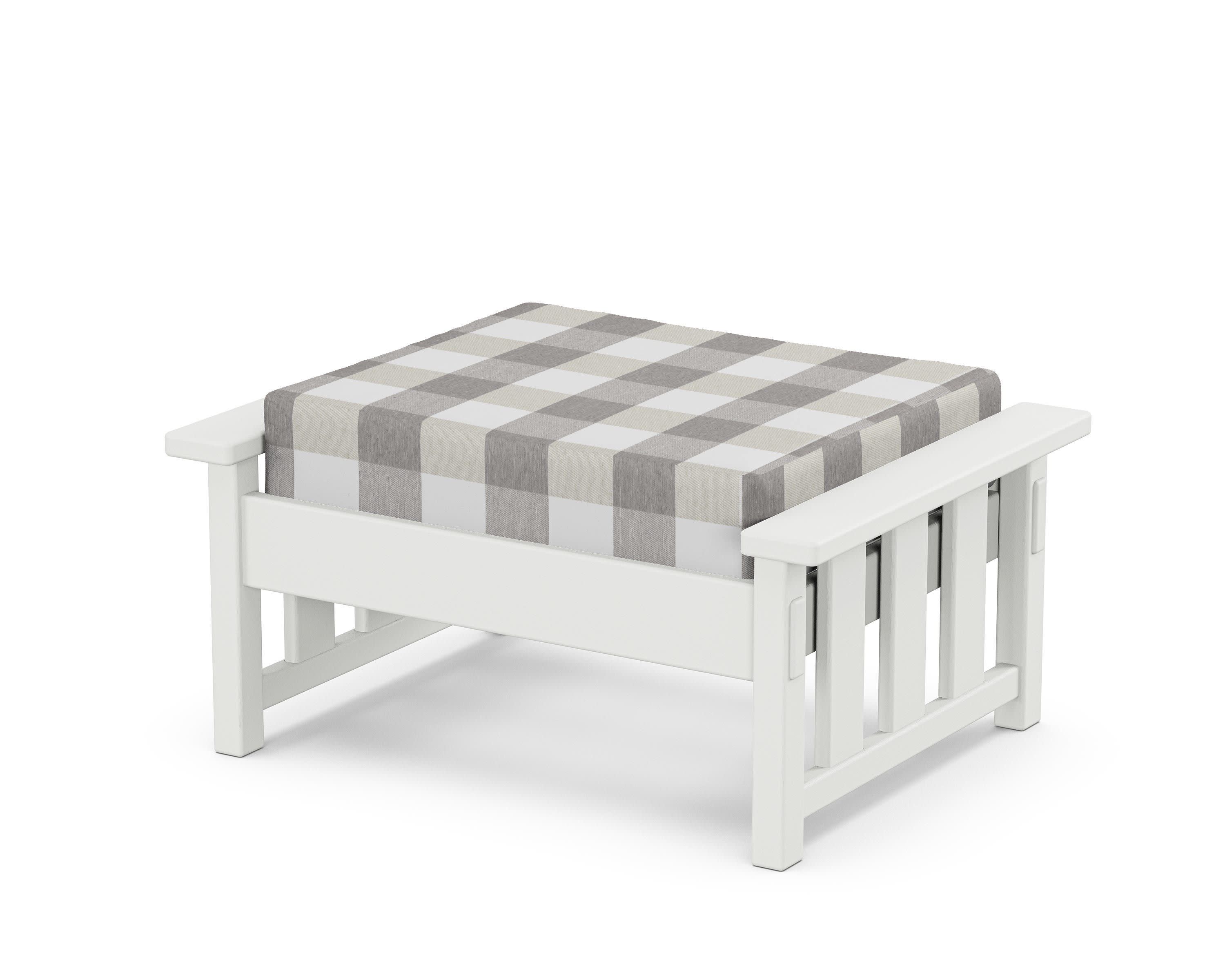 Acadia Deep Seating Ottoman in White / Buffalo Plaid Grey Mist