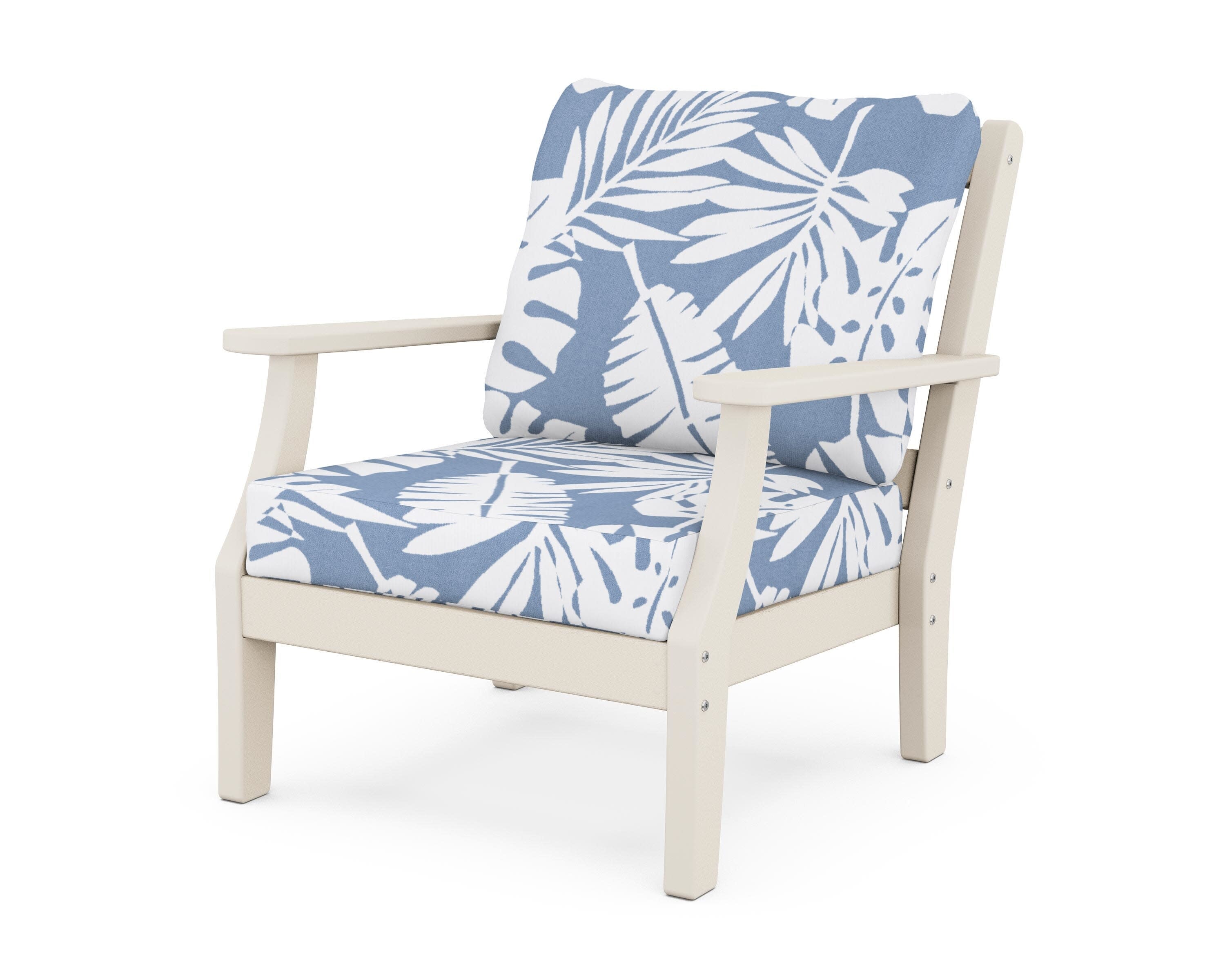 Chinoiserie Deep Seating Chair in Sand / Leaf Sky Blue