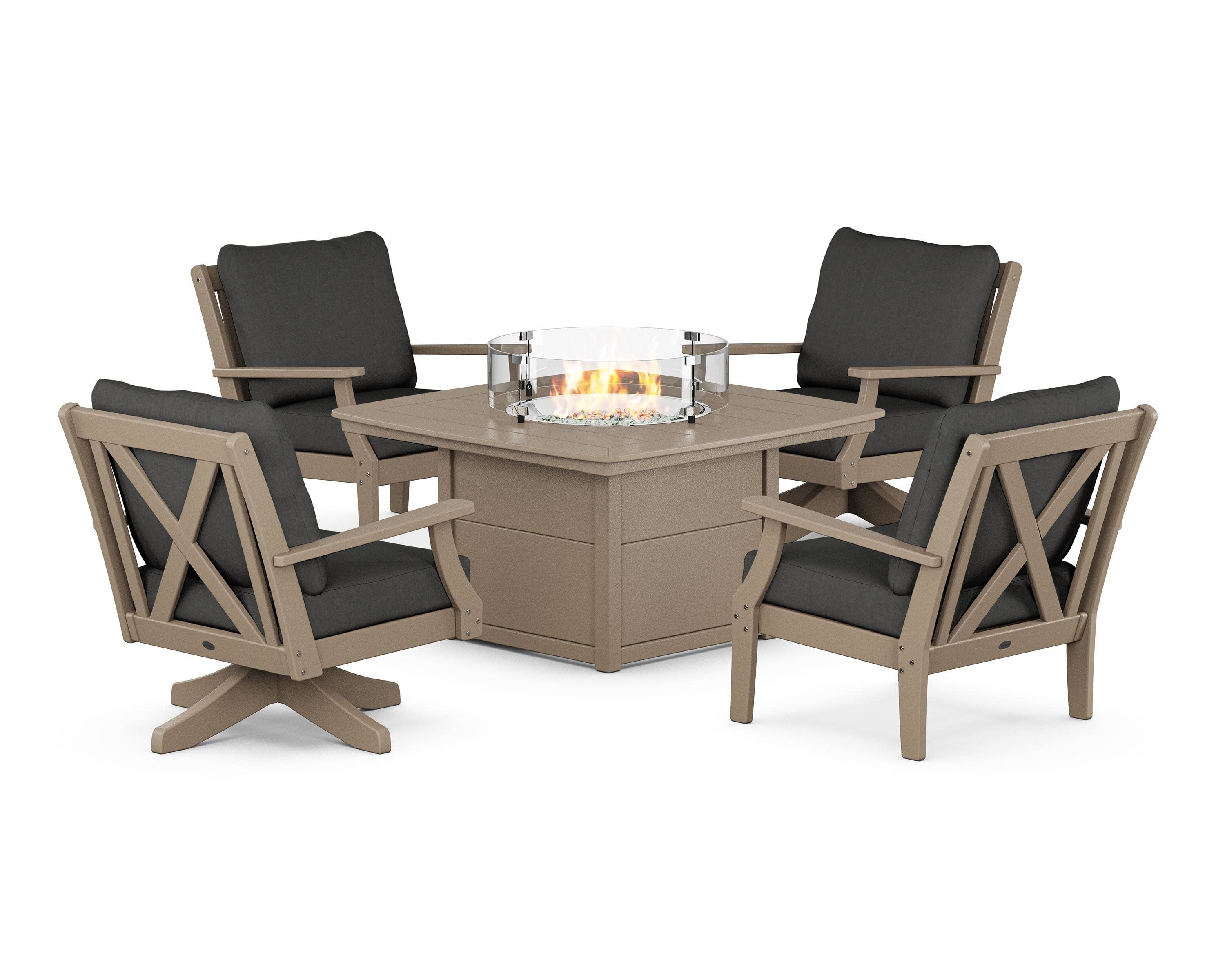 Braxton 5-Piece Deep Seating Set with Fire Table in Sand / Spectrum Carbon