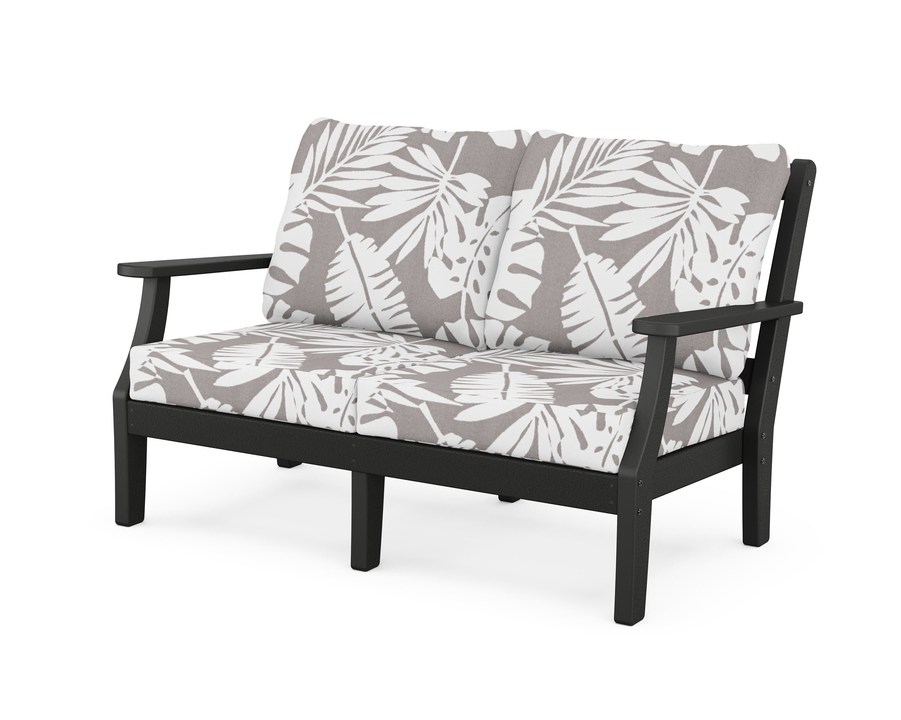 Chinoiserie Deep Seating Loveseat in Black / Leaf Grey Mist