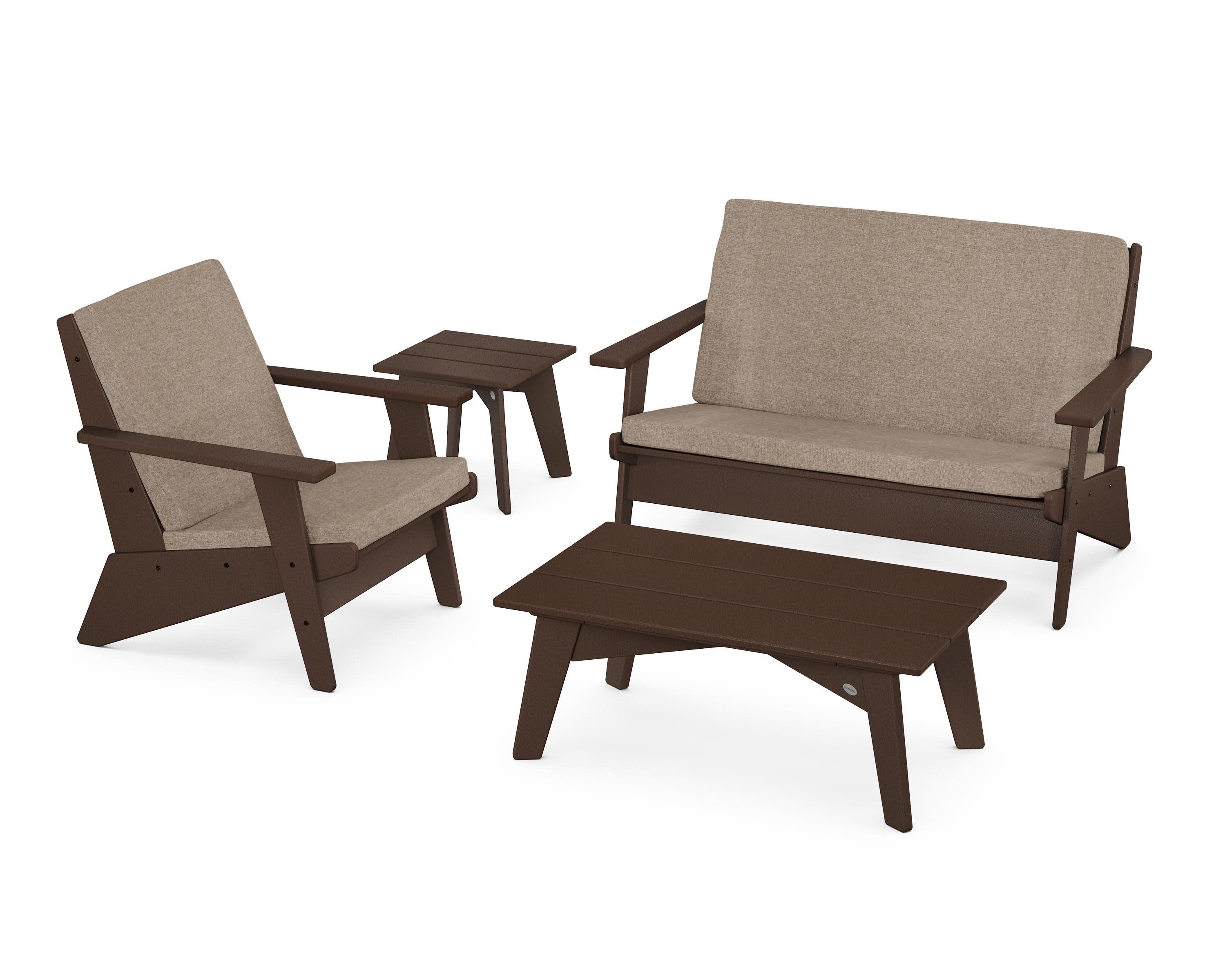 Riviera Modern Lounge 4-Piece Set in Mahogany / Spiced Burlap