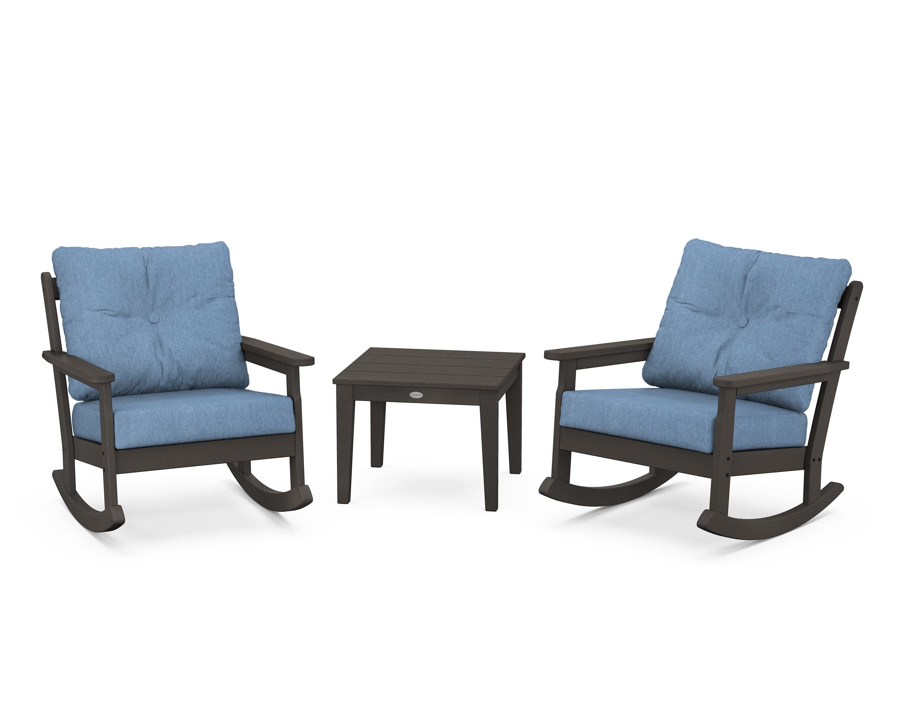 Vineyard 3-Piece Deep Seating Rocker Set in Vintage Coffee / Sky Blue