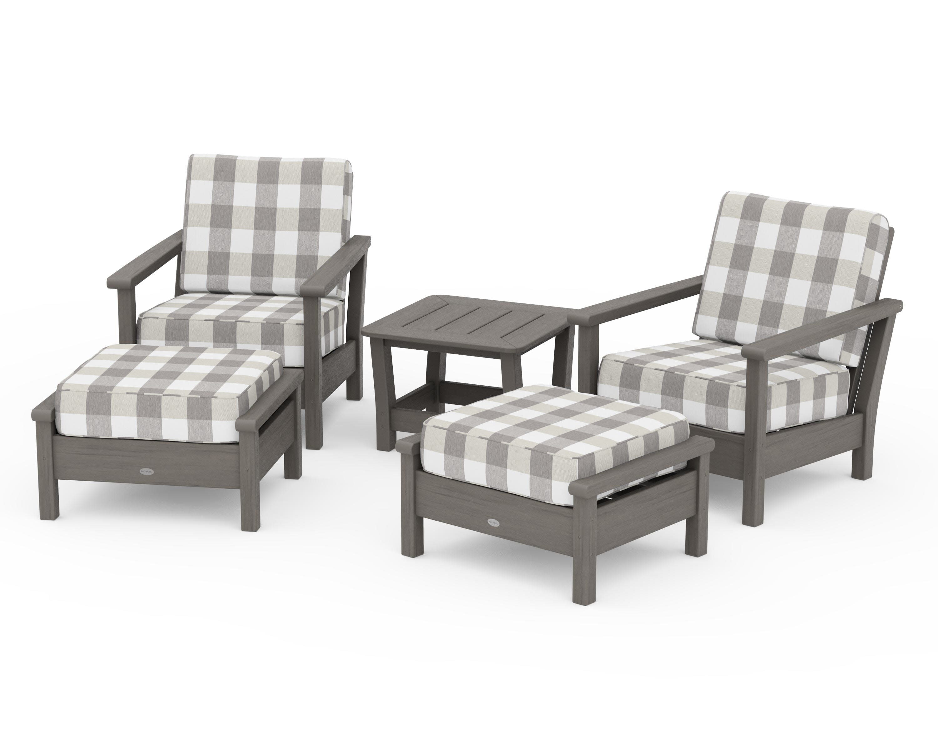 Harbour 5-Piece Deep Seating Chair Set in Driftwood / Buffalo Plaid Grey Mist