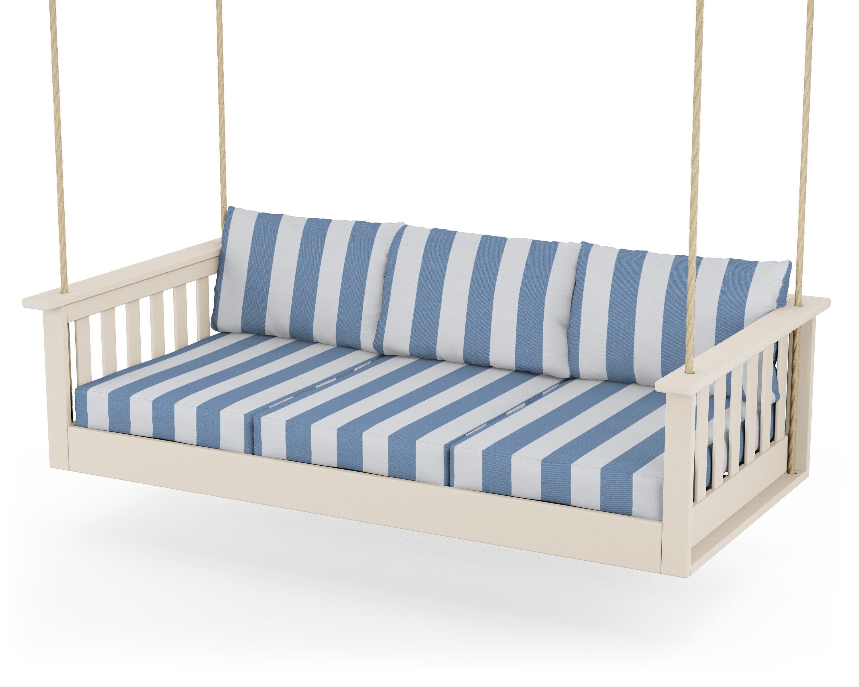 Vineyard Daybed Swing in Sand / Cabana Stripe Sky Blue