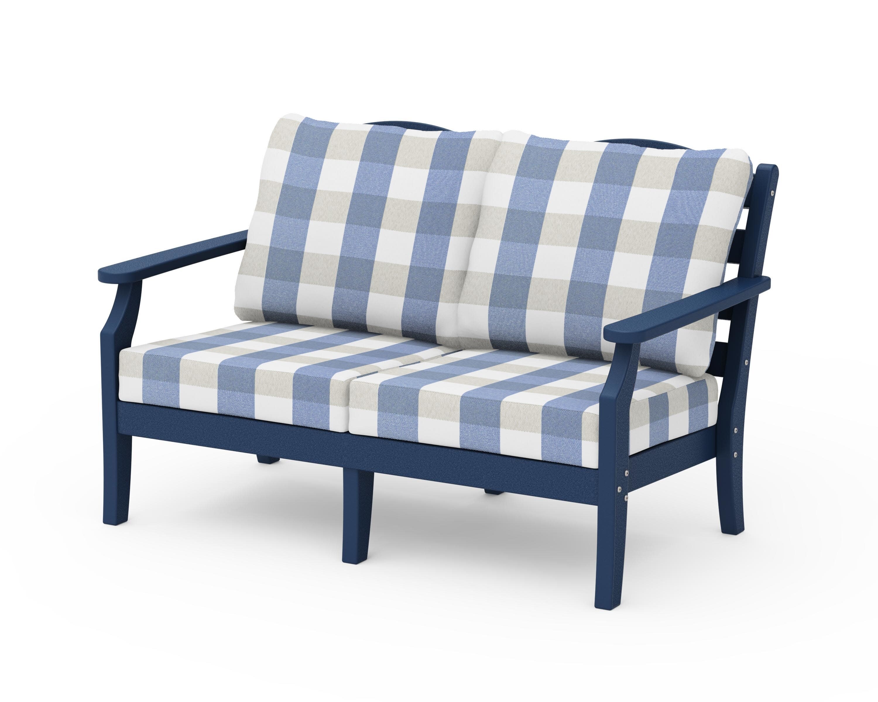Savannah Deep Seating Loveseat in Navy / Buffalo Plaid Sky Blue