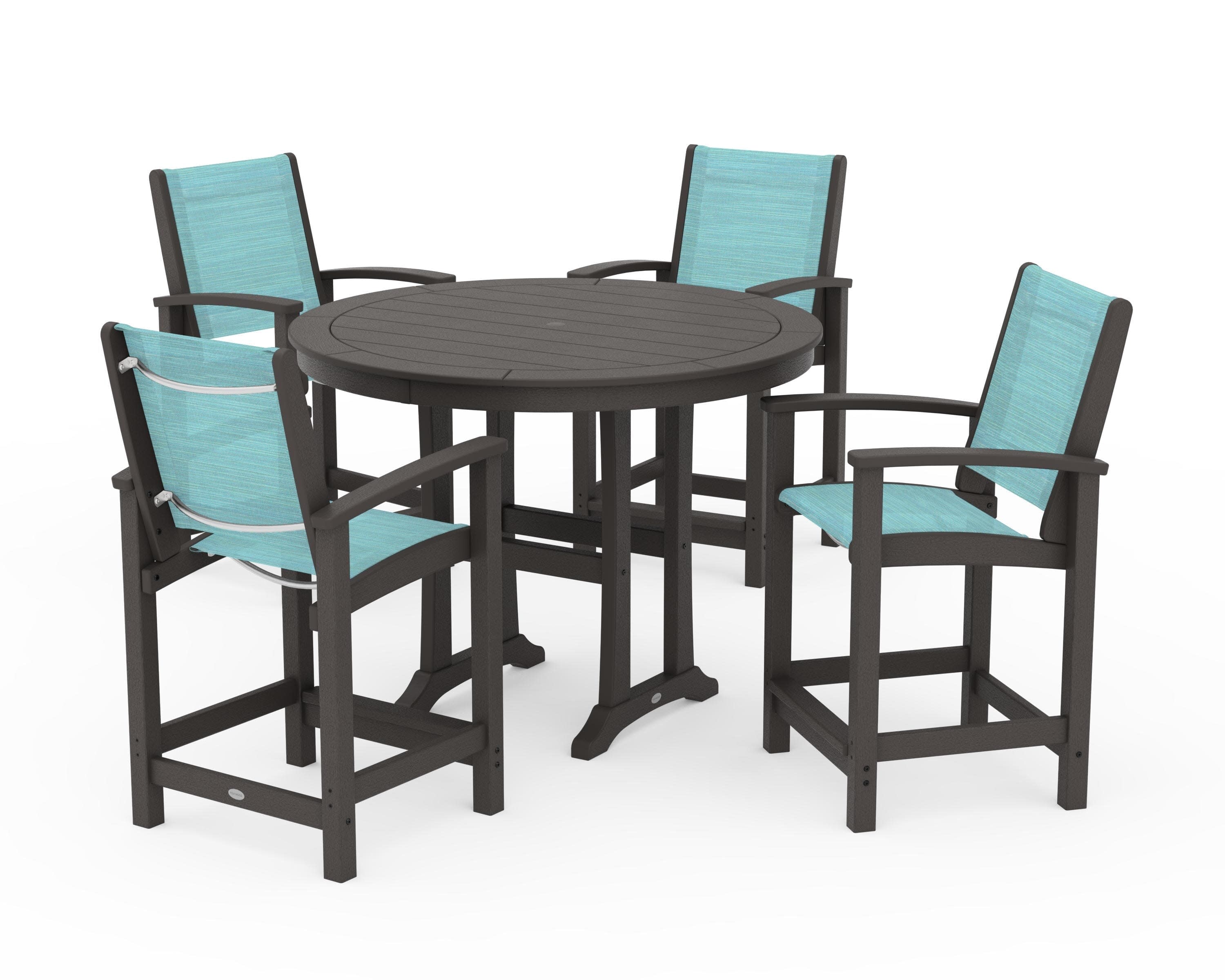 Coastal 5-Piece Counter Set in Vintage Coffee / Dupioni Aquamarine Sling