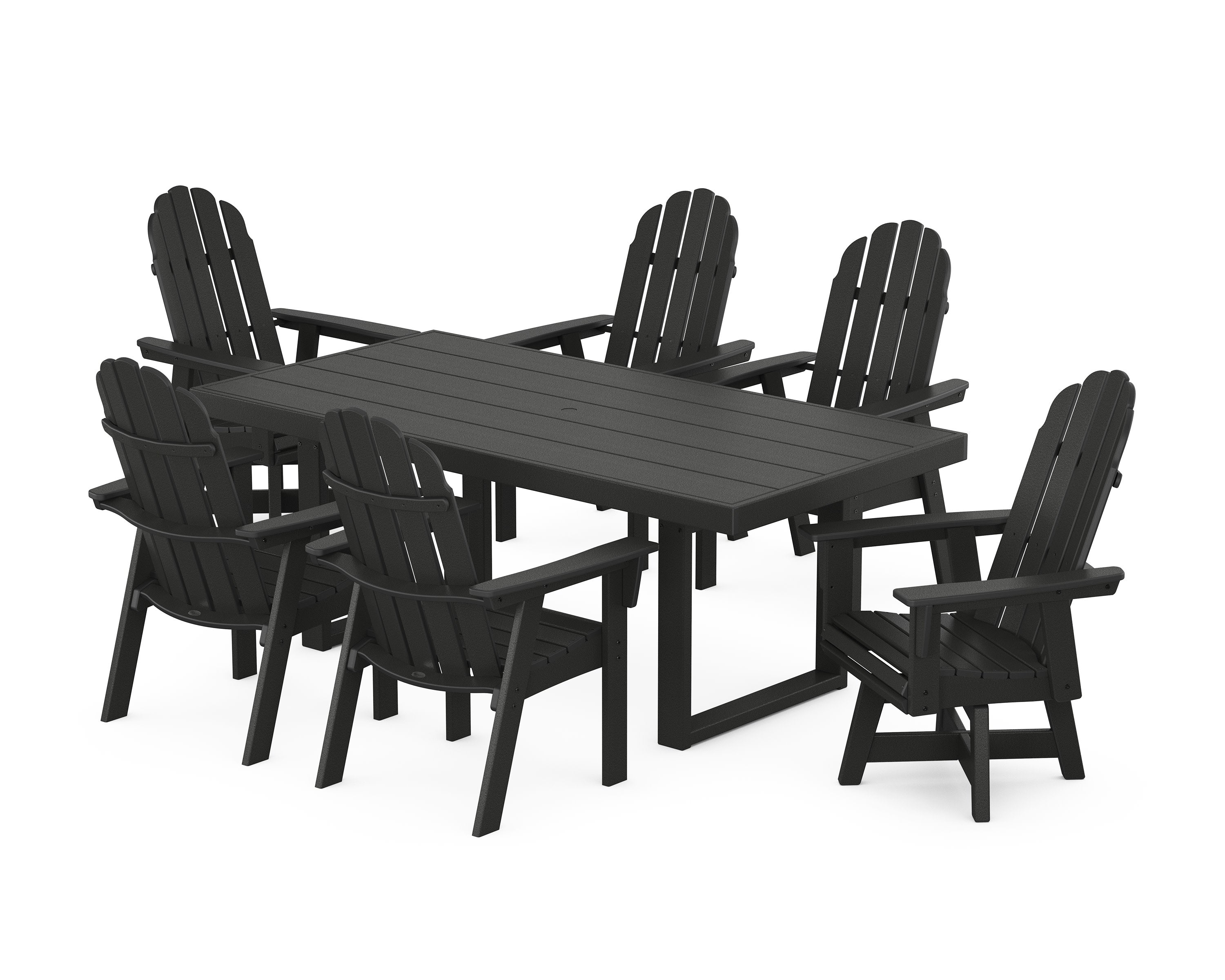 Vineyard Curveback Adirondack Swivel Chair 7-Piece Dining Set in Black