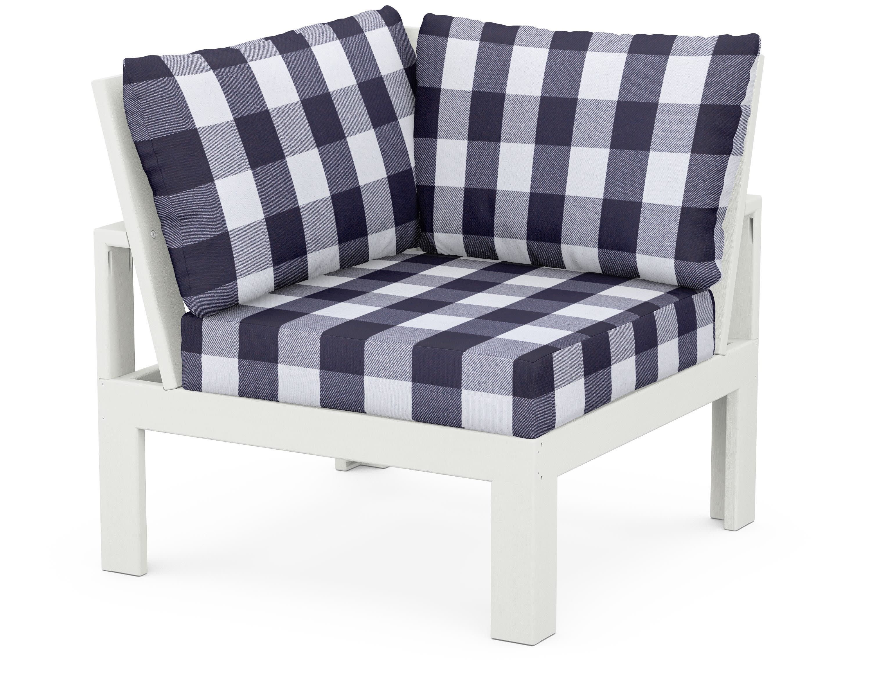 Modular Corner Chair in Vintage White / Buffalo Plaid Navy