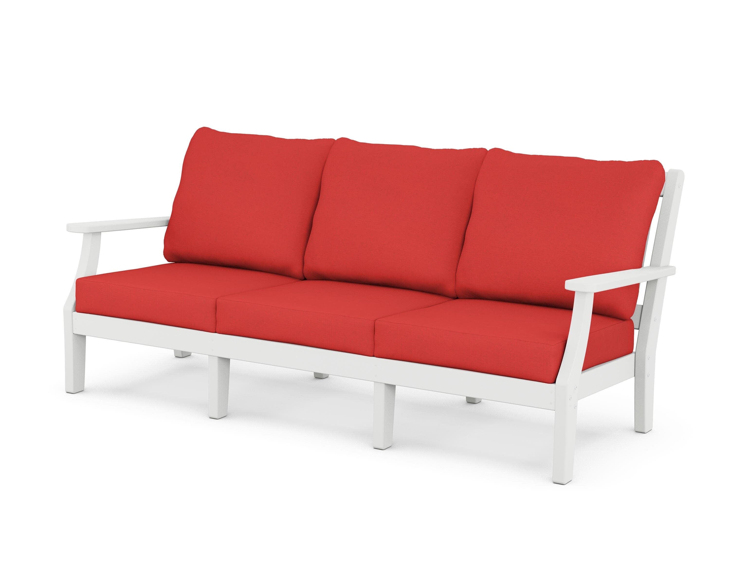 Chinoiserie Deep Seating Sofa in White / Crimson Linen