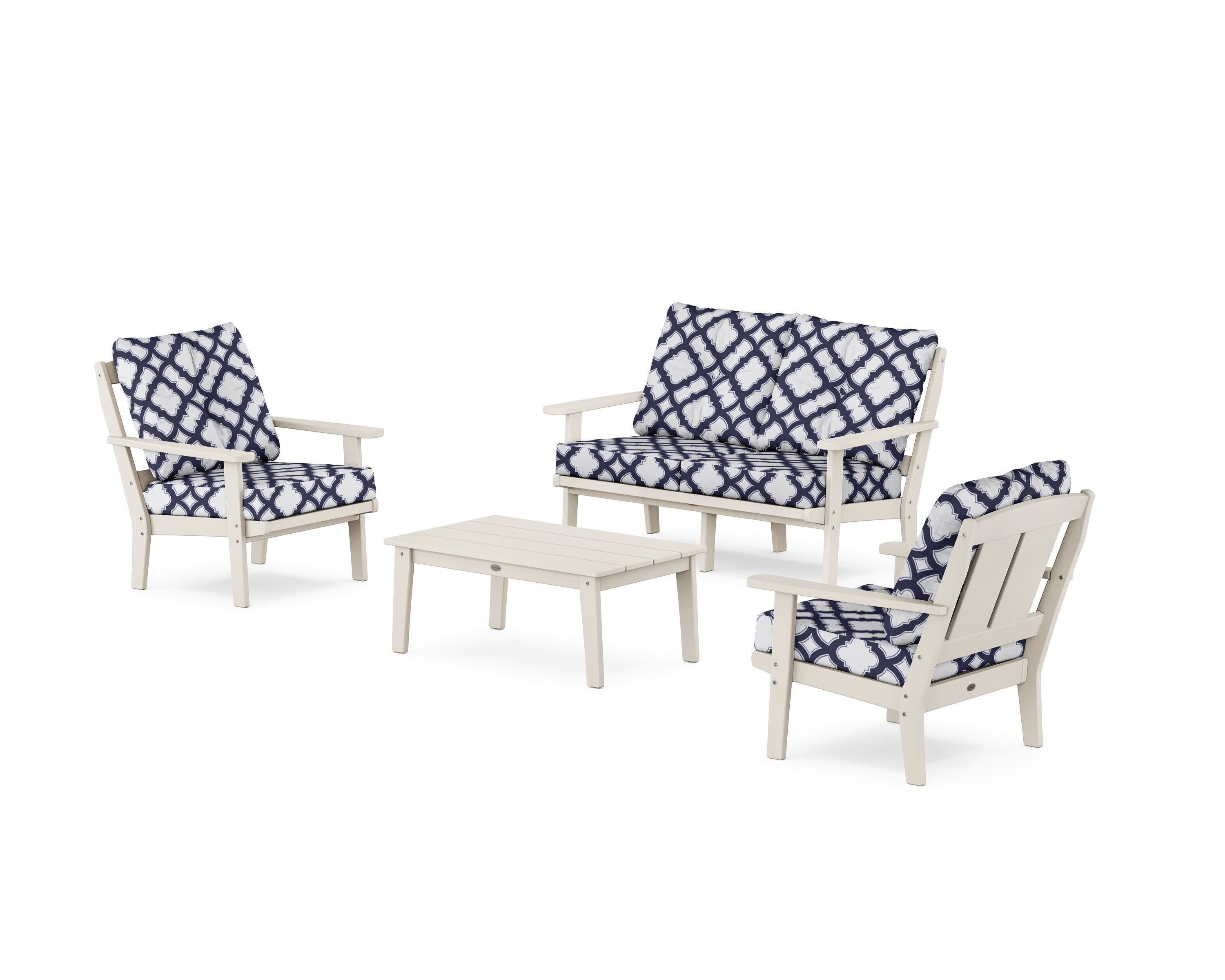 Mission 4-Piece Deep Seating Set with Loveseat in Sand / Trellis Navy