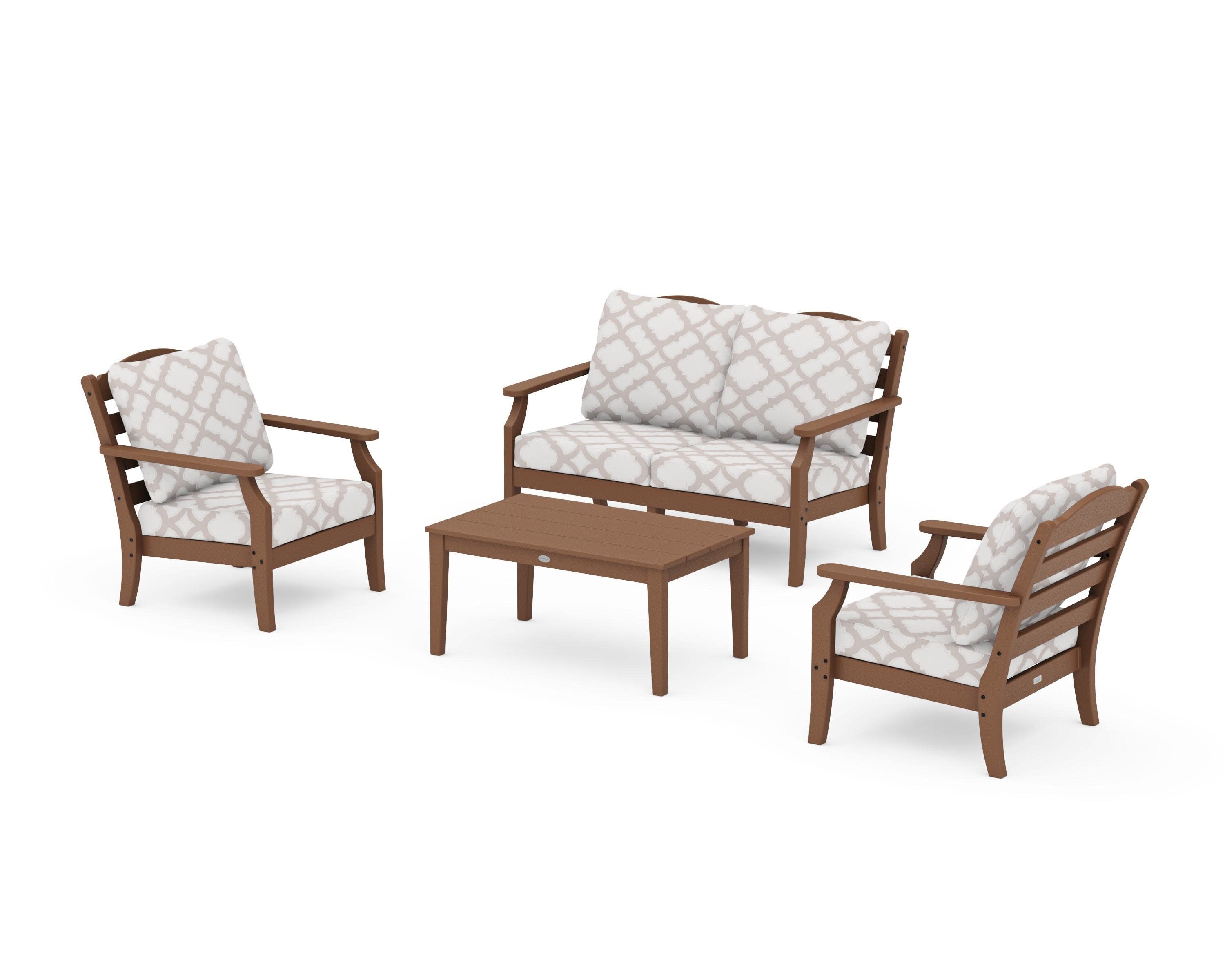 Savannah 4-Piece Deep Seating Set with Loveseat in Teak / Trellis Dune Burlap