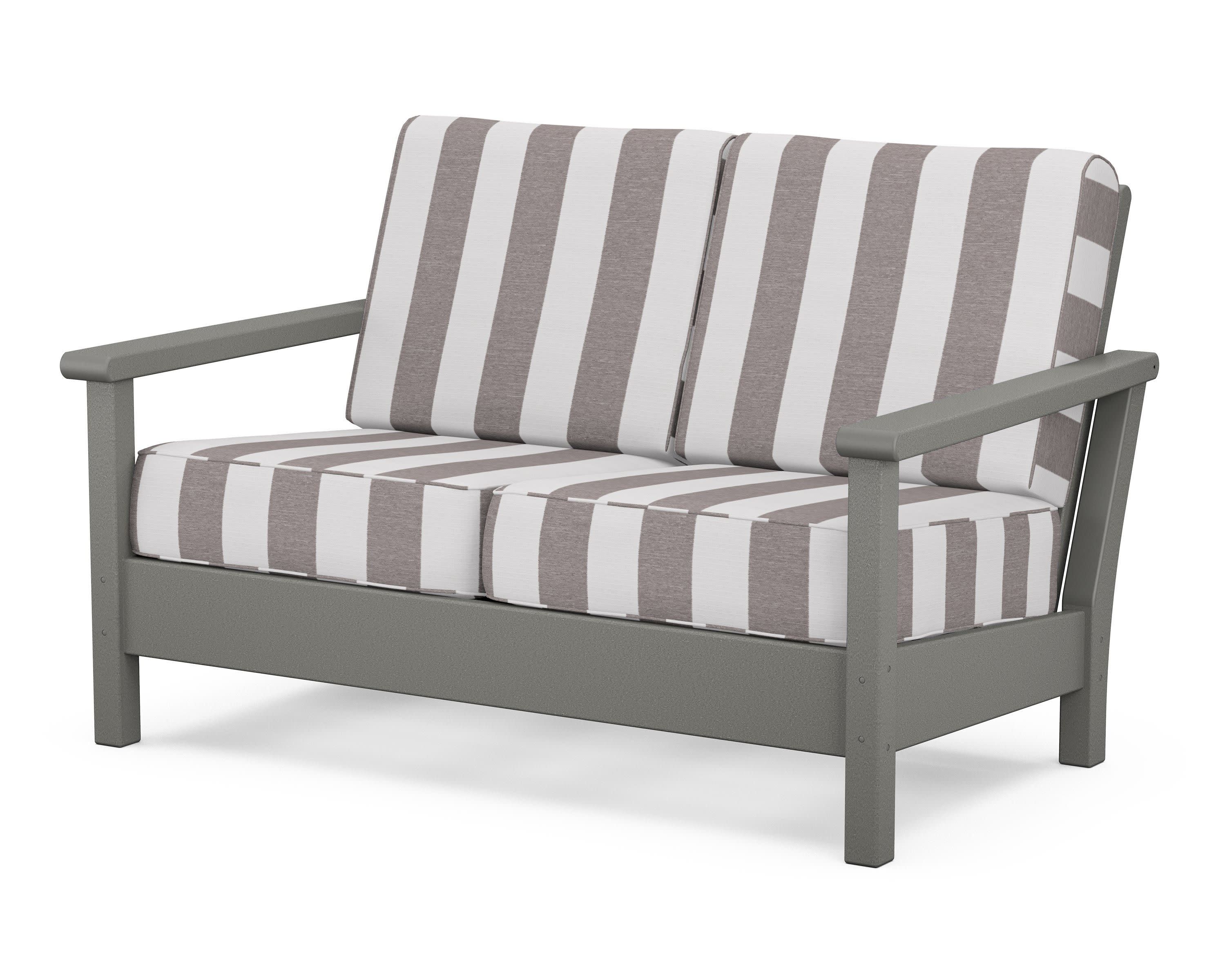 Harbour Deep Seating Loveseat in Slate Grey / Cabana Stripe Grey Mist