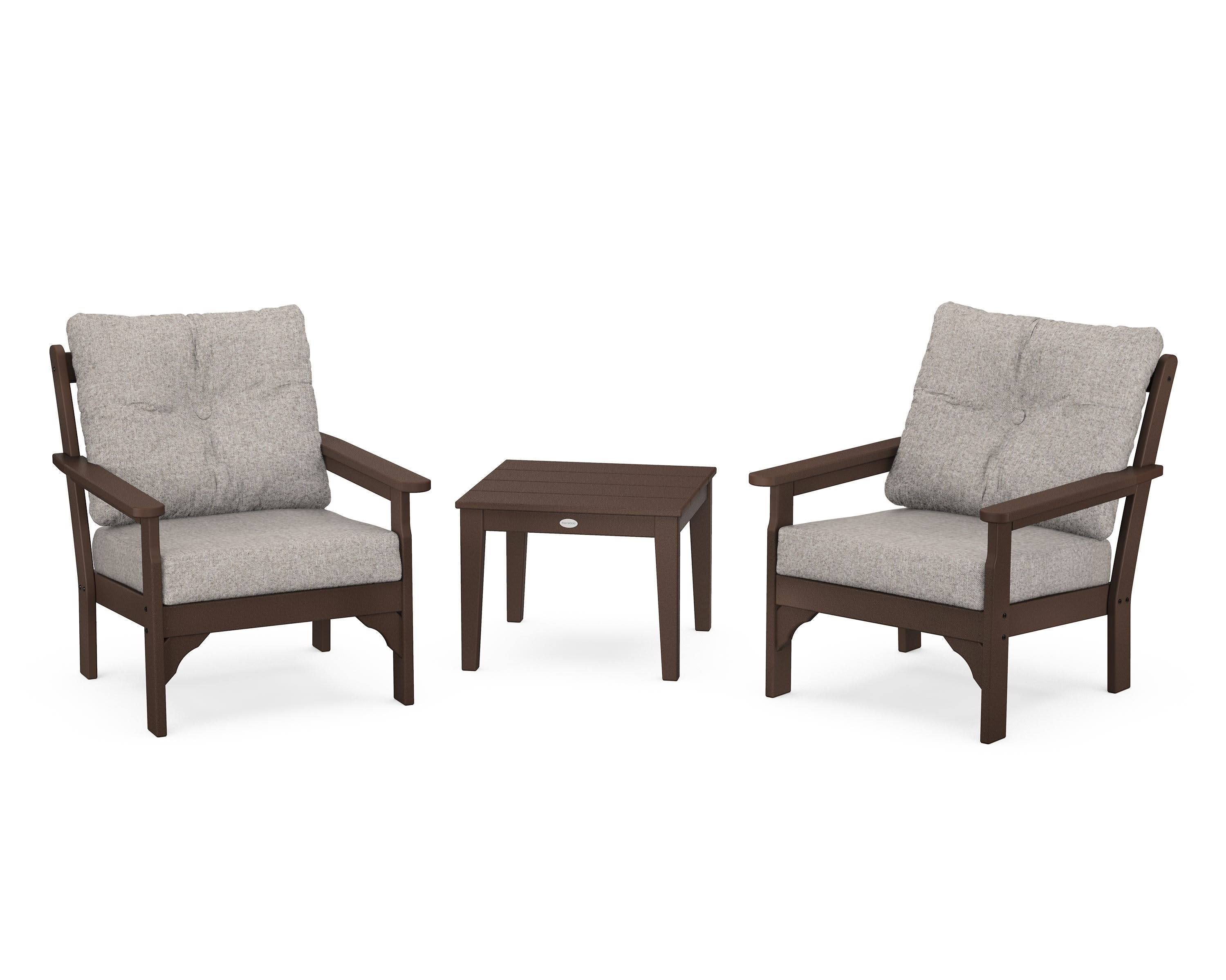 Vineyard 3-Piece Deep Seating Set in Mahogany / Weathered Tweed