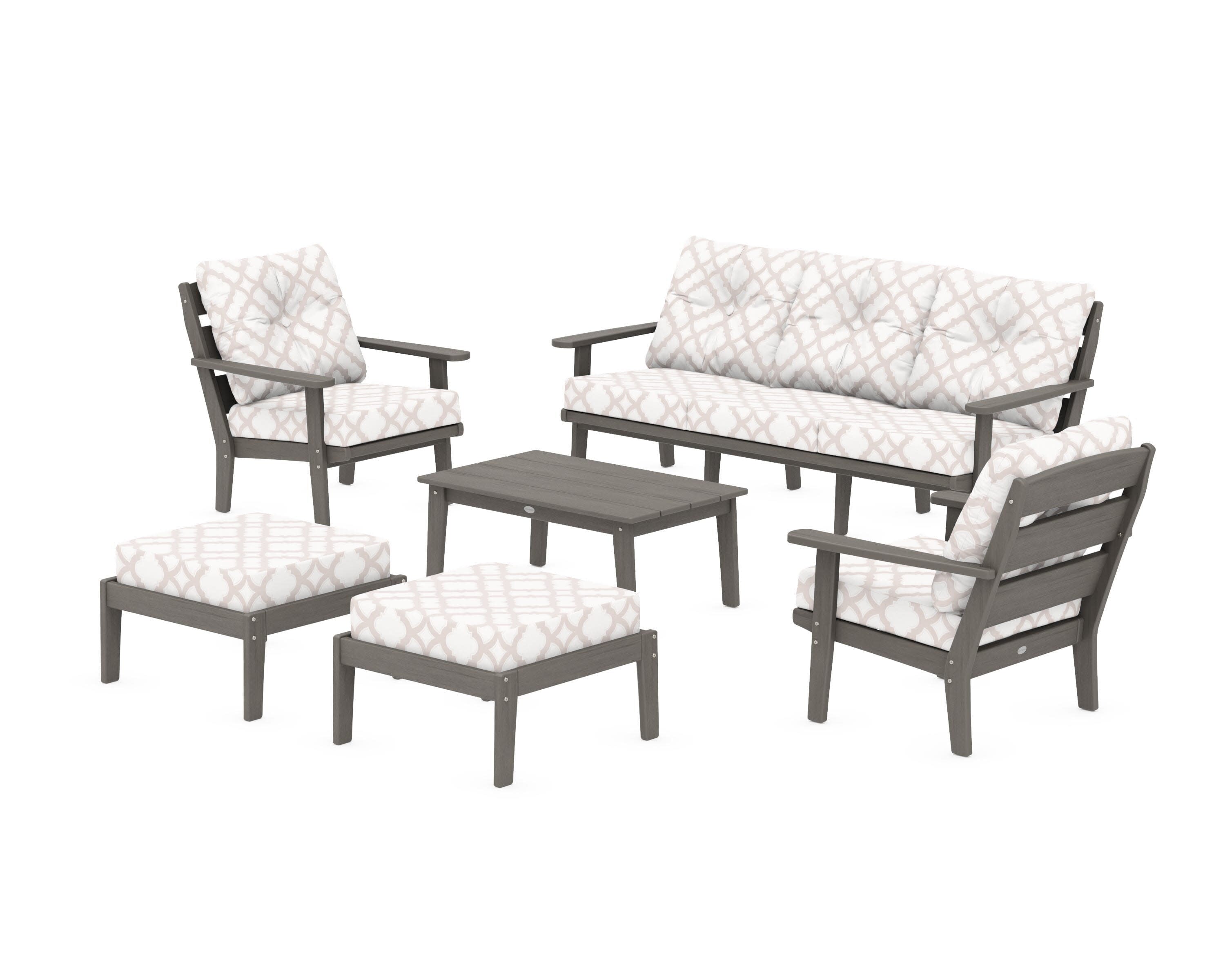 Lakeside 6-Piece Lounge Sofa Set in Driftwood / Trellis Dune Burlap
