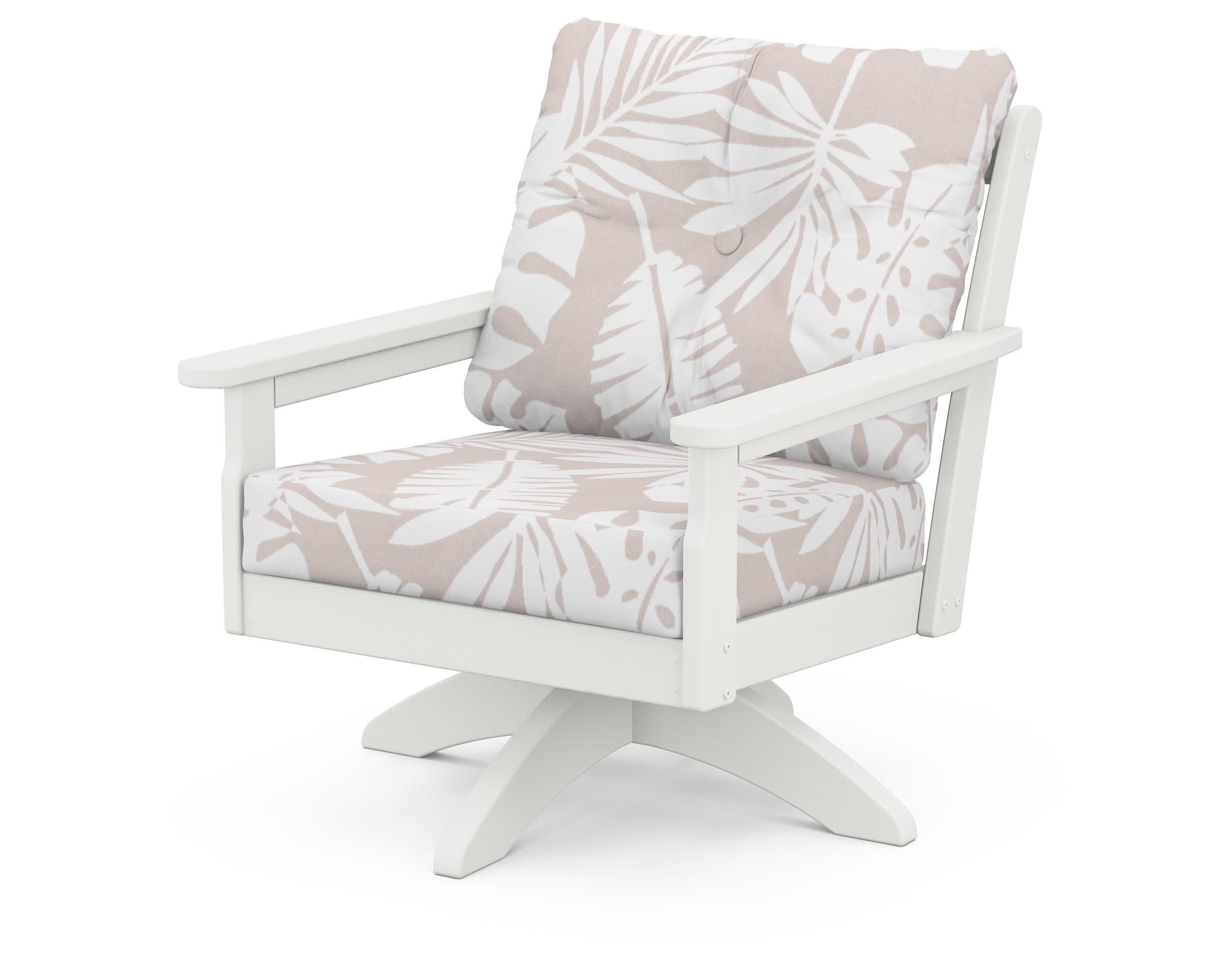 Vineyard Deep Seating Swivel Chair in Vintage White / Leaf Dune Burlap