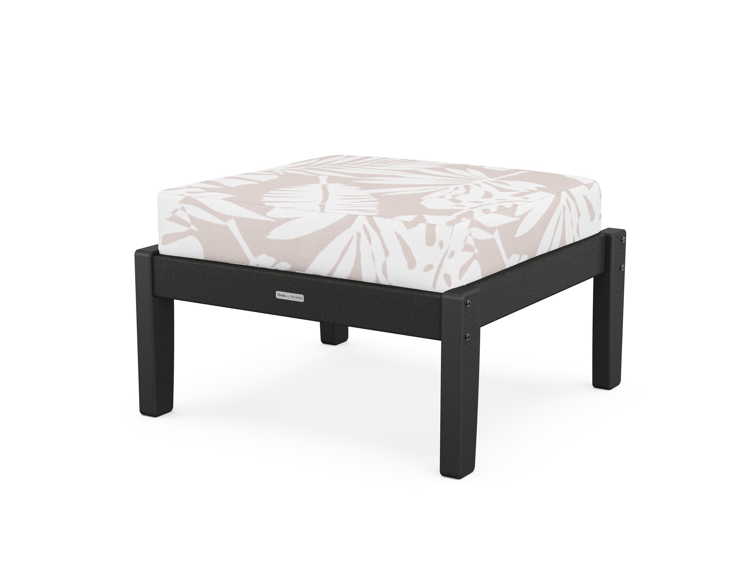 Chinoiserie Deep Seating Ottoman in Black / Leaf Dune Burlap