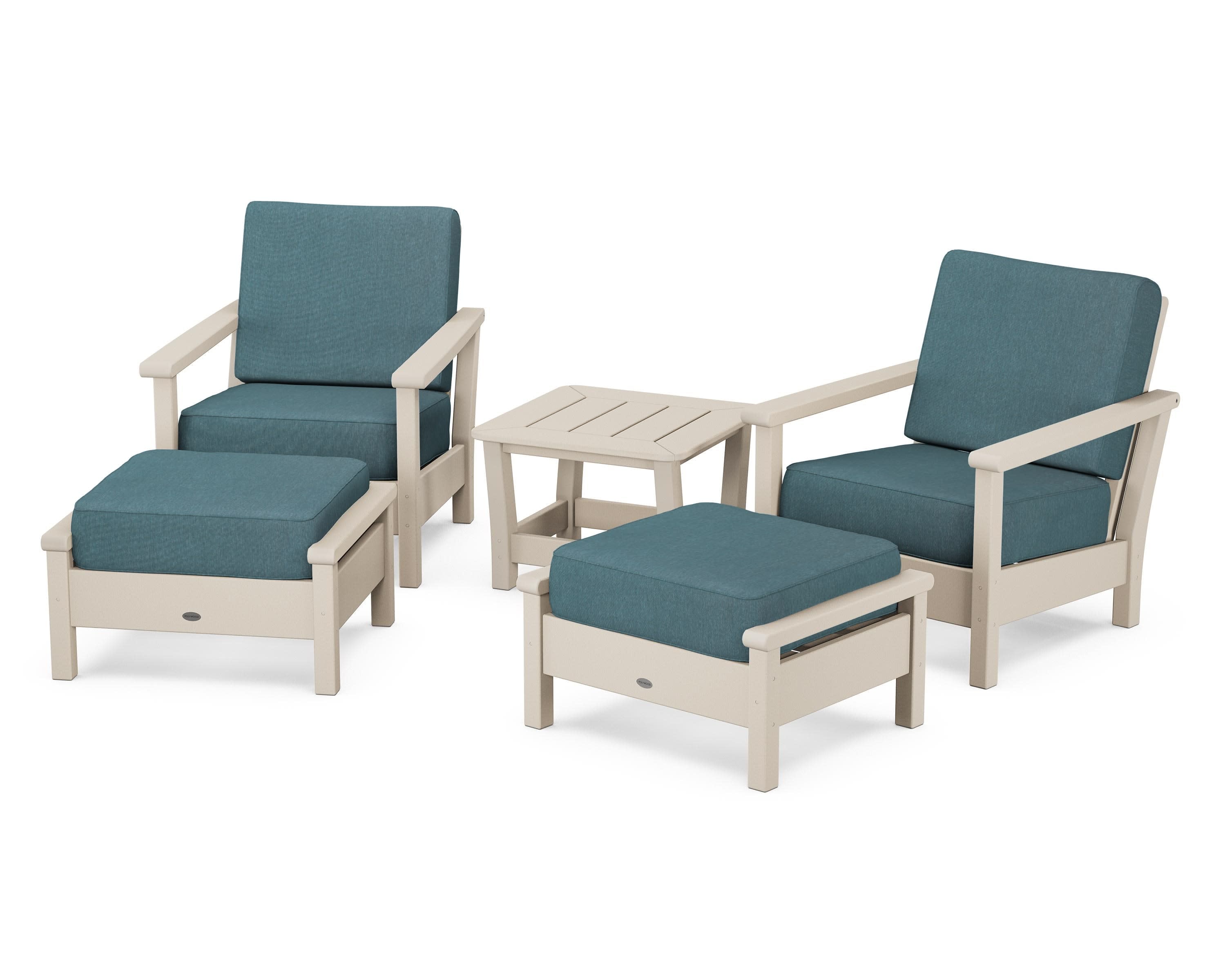 Harbour 5-Piece Deep Seating Chair Set in Sand / Ocean Teal