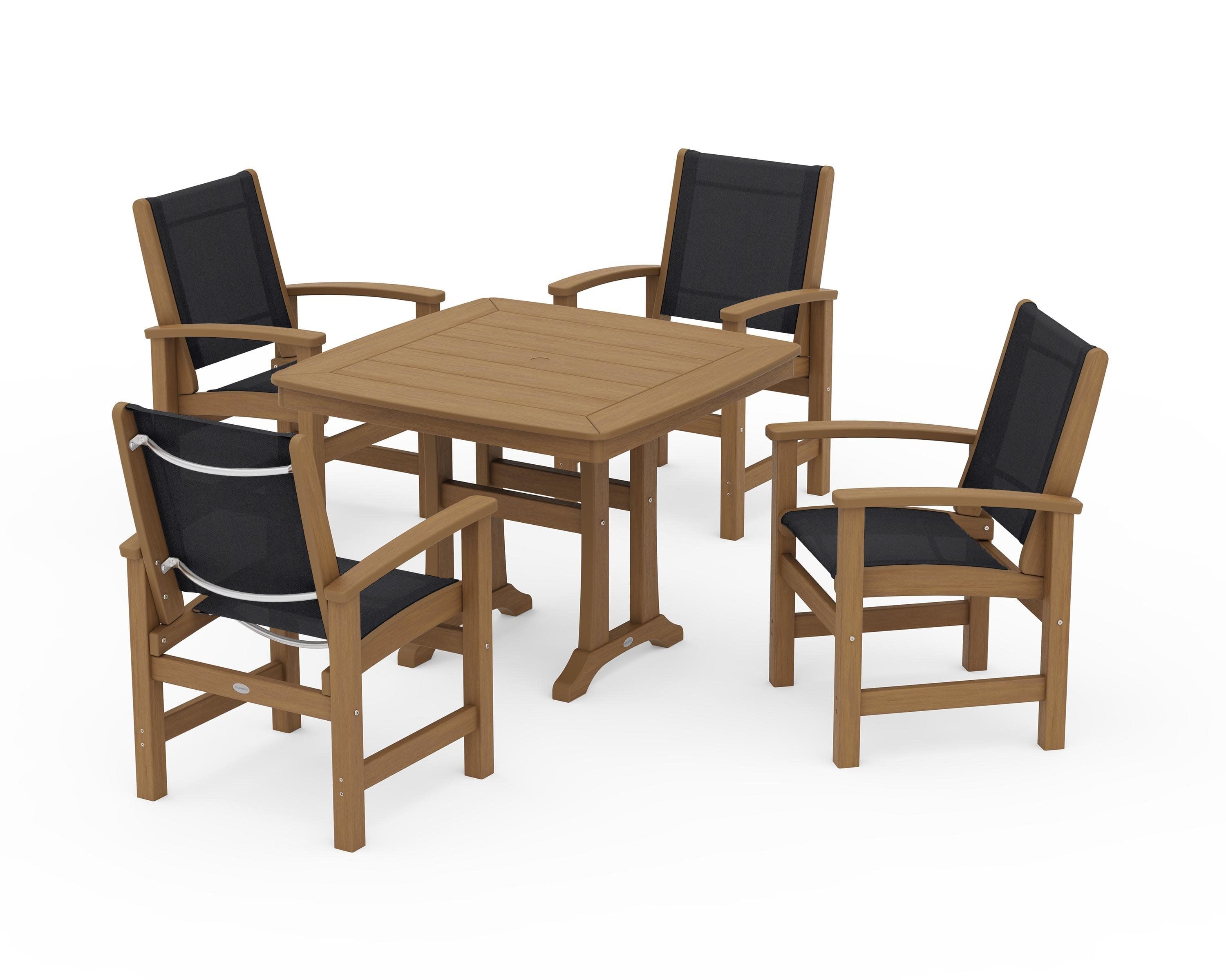 Coastal 5-Piece Dining Set with Trestle Legs in Natural / Black Sling