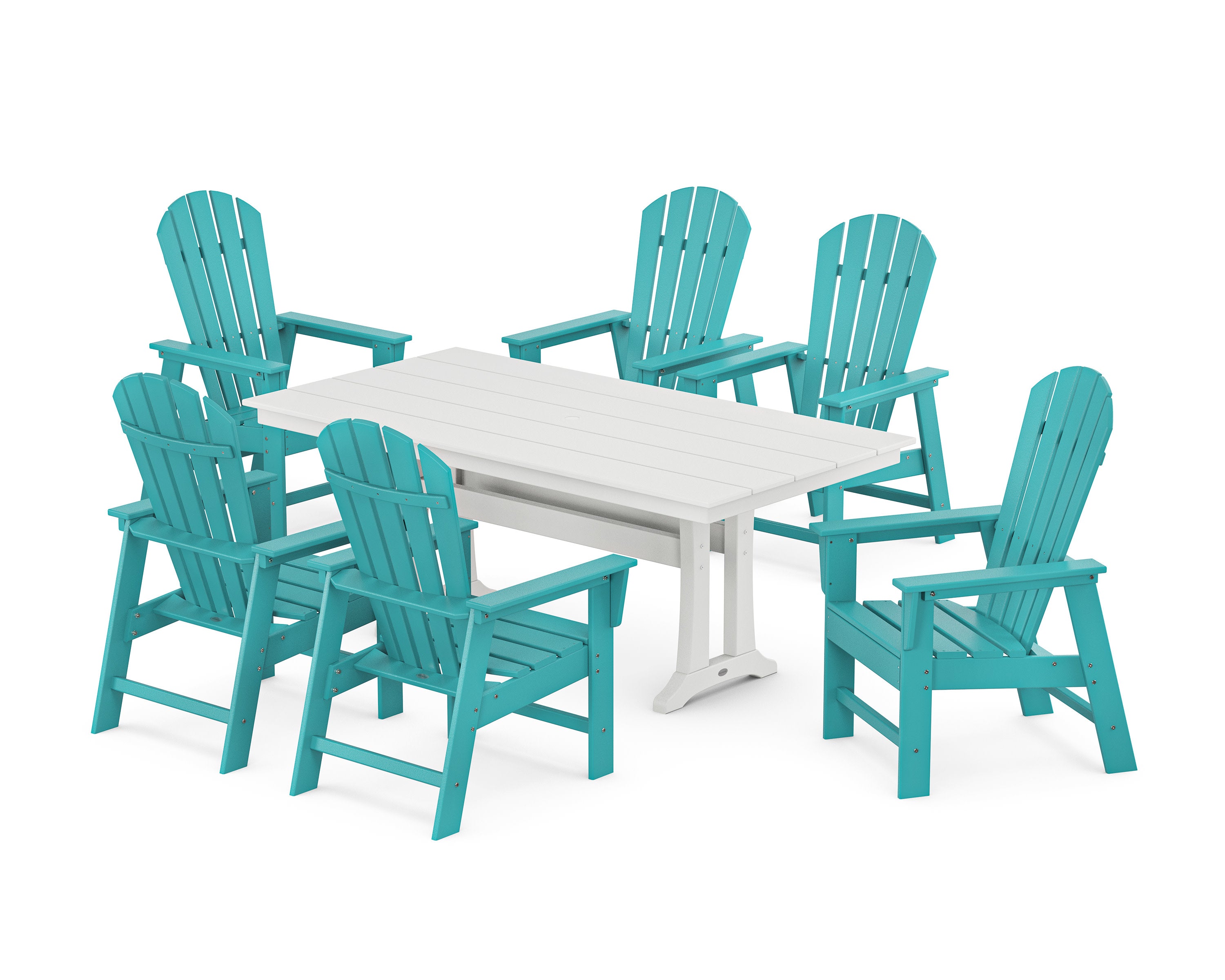 South Beach 7-Piece Farmhouse Dining Set with Trestle Legs in Aruba / White