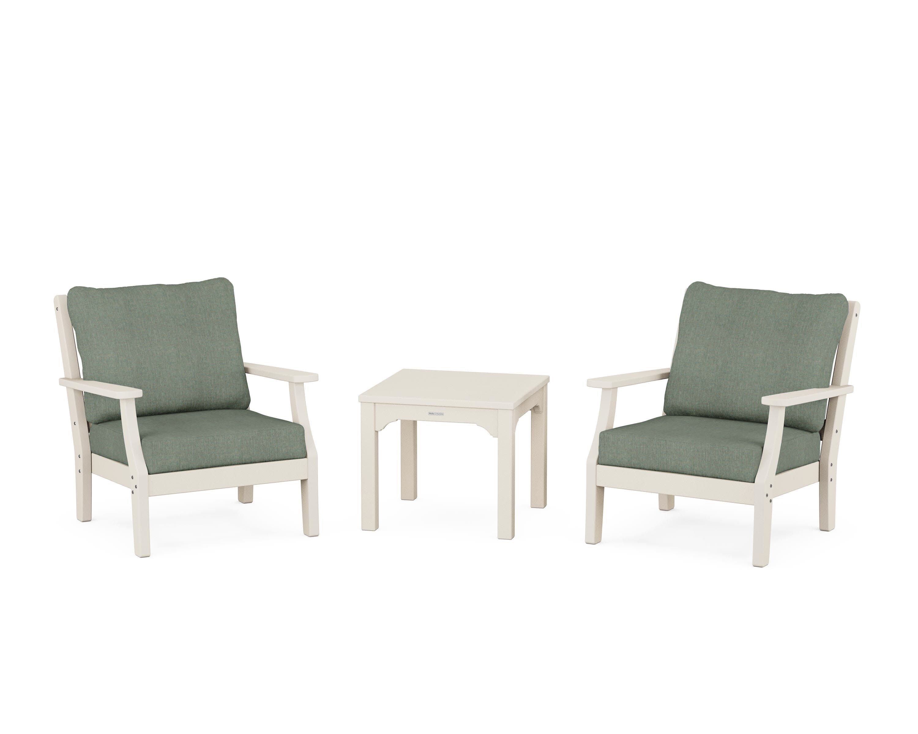 Chinoiserie 3-Piece Deep Seating Set in Sand / Cast Sage