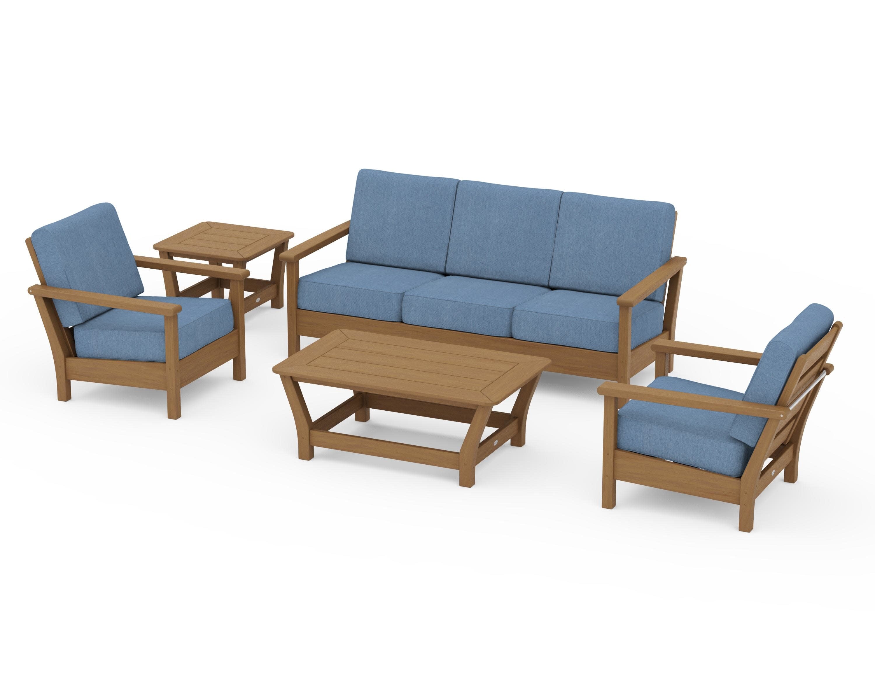 Harbour 5-Piece Deep Seating Set in Natural / Sky Blue
