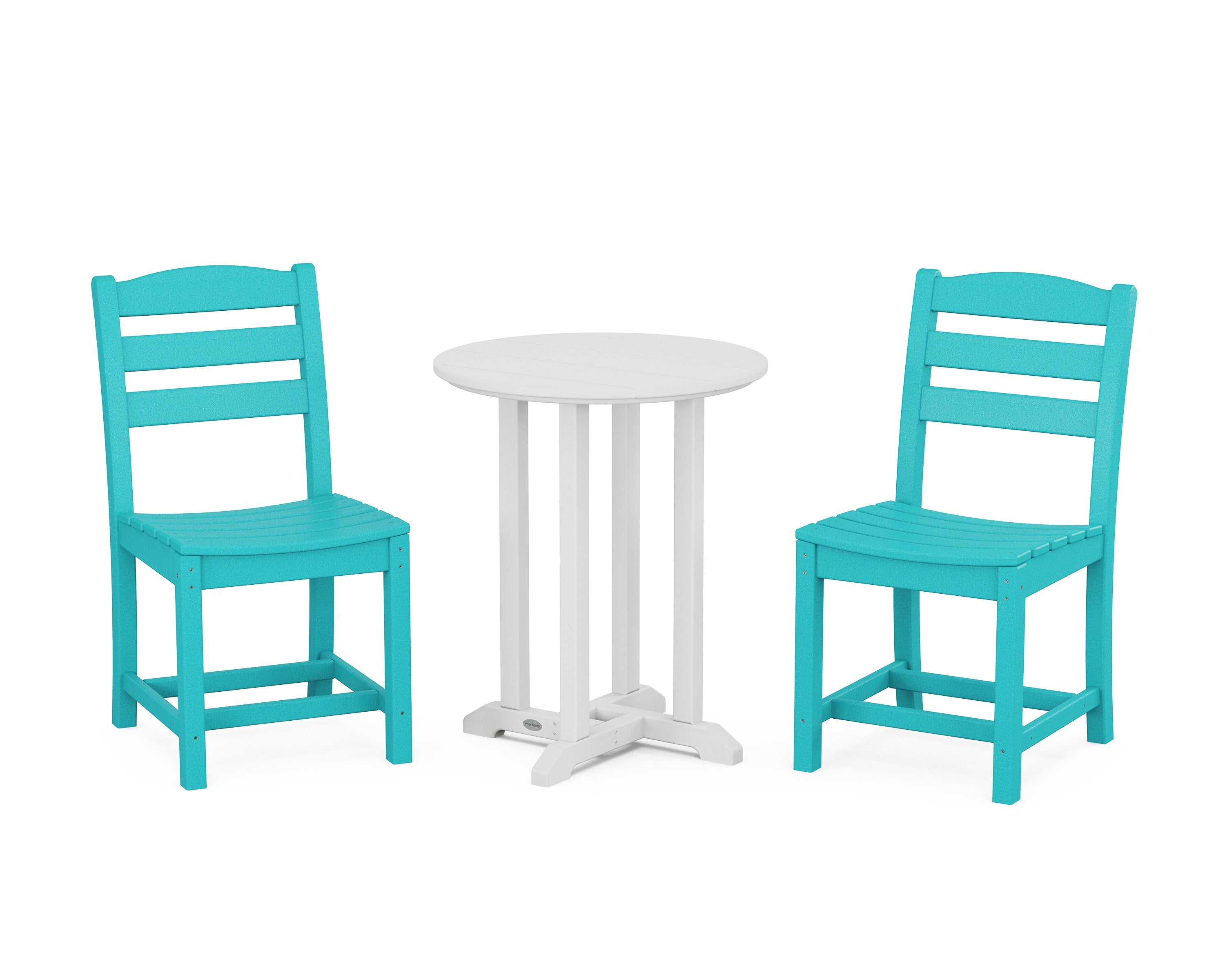 La Casa Caf Side Chair 3-Piece Round Bistro Dining Set in Aruba / White