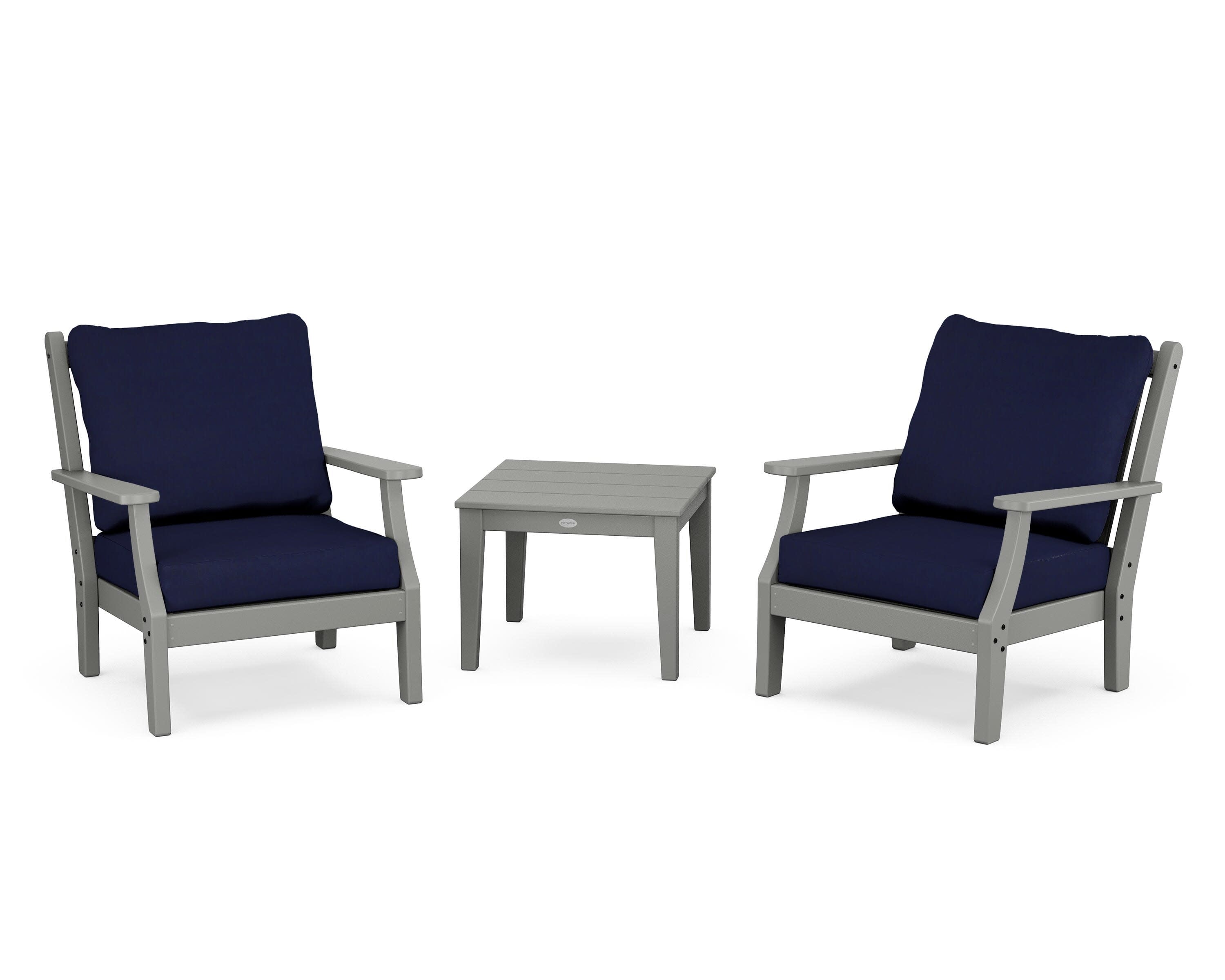Wovendale 3-Piece Deep Seating Set in Slate Grey / Navy