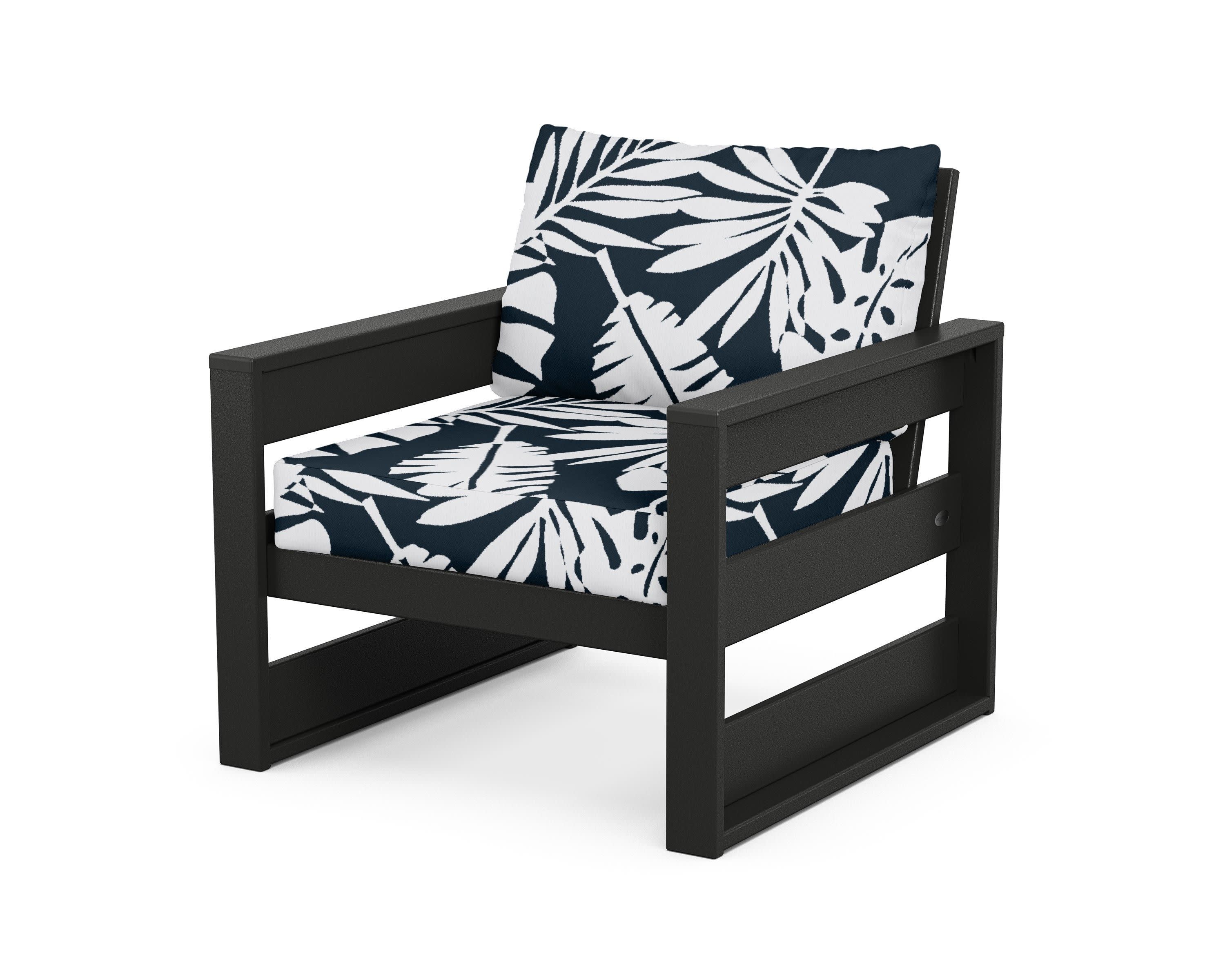 Westport Club Chair in Black / Leaf Marine Indigo