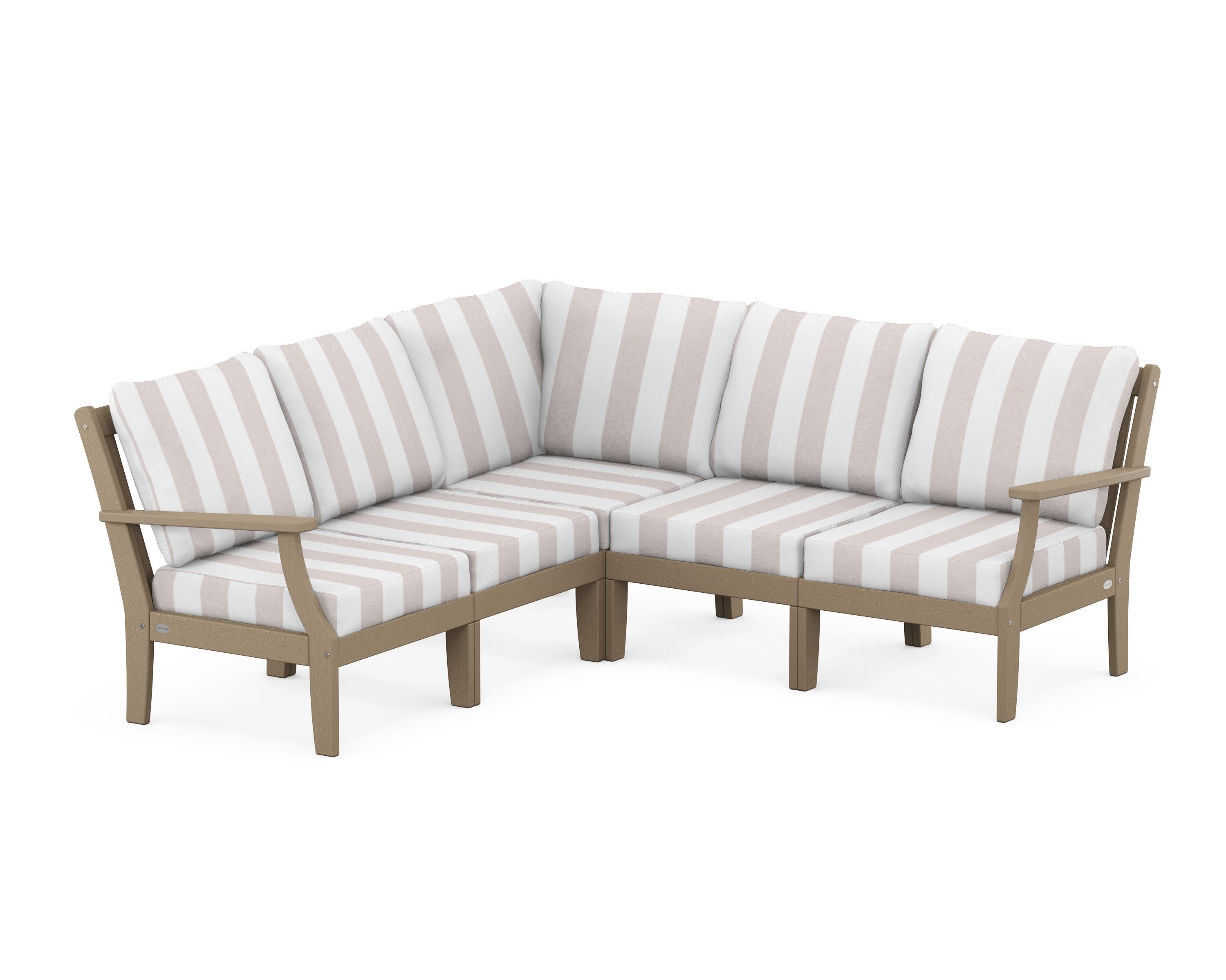 Braxton Modular 5-Piece Deep Seating Set in Vintage Sahara / Cabana Stripe Dune Burlap