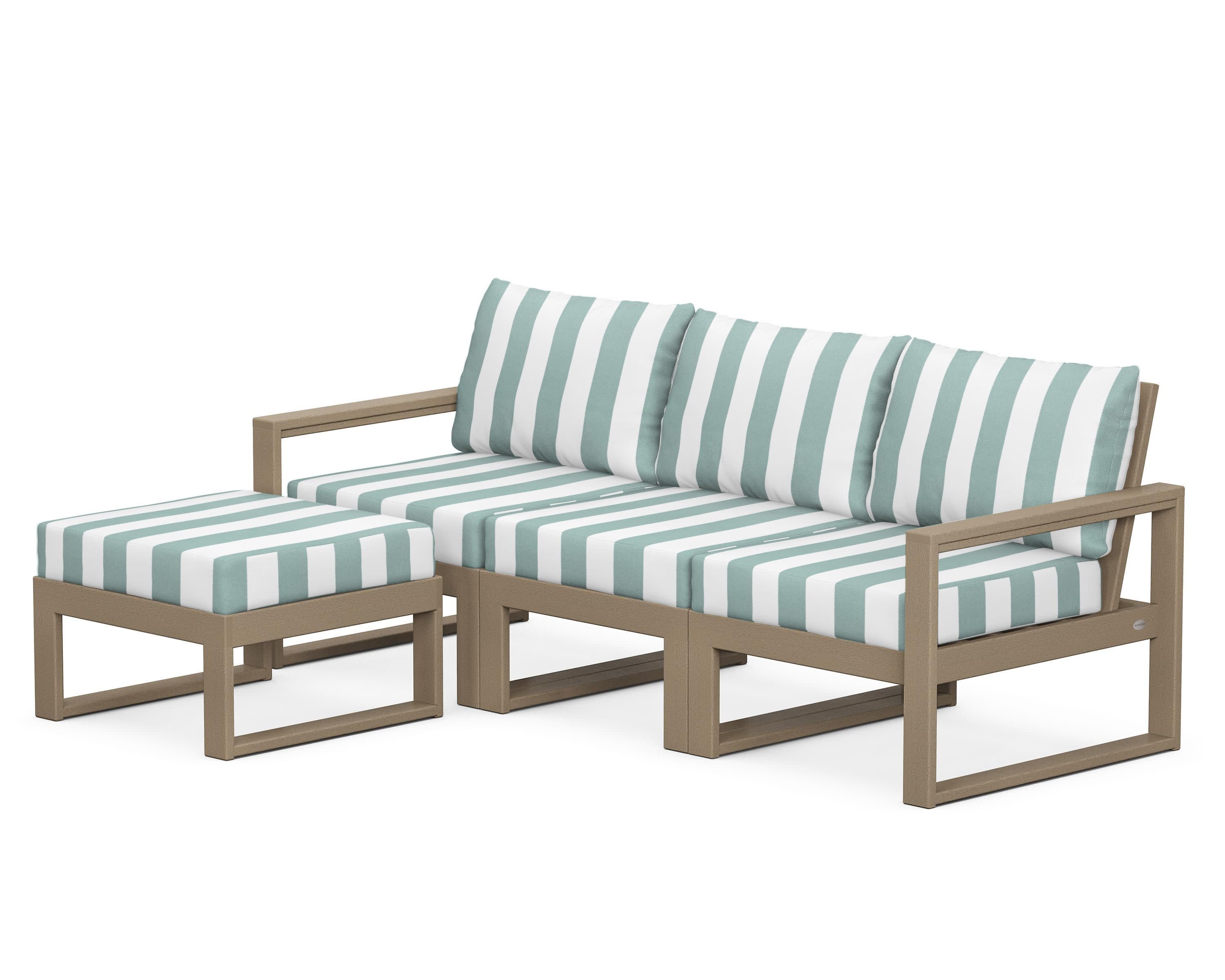 EDGE 4-Piece Modular Deep Seating Set with Ottoman in Vintage Sahara / Cabana Stripe Glacier Spa