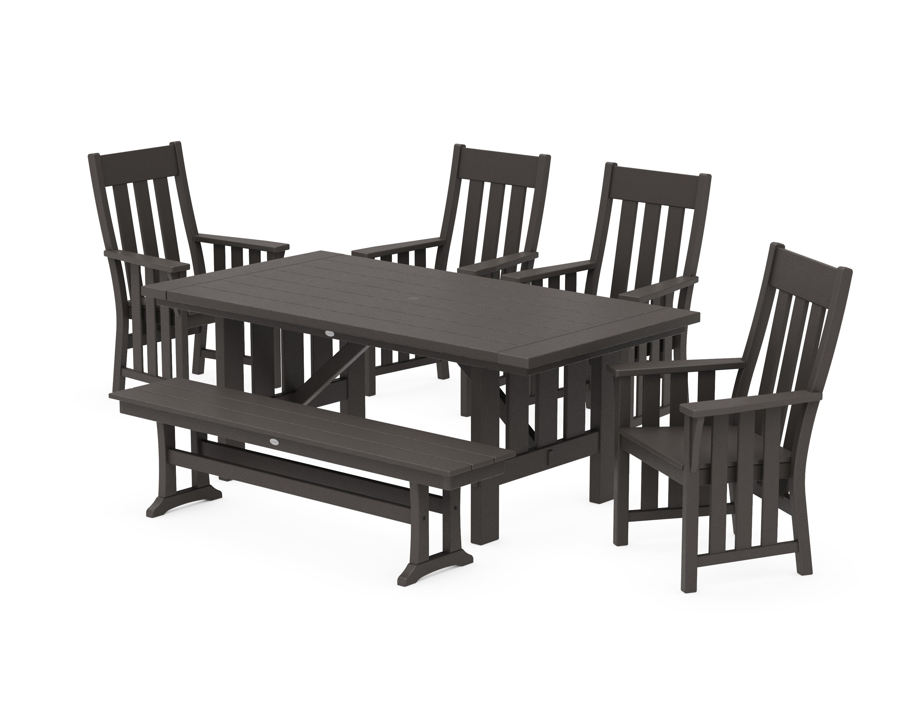 Acadia 6-Piece Dining Set with Bench in Vintage Coffee