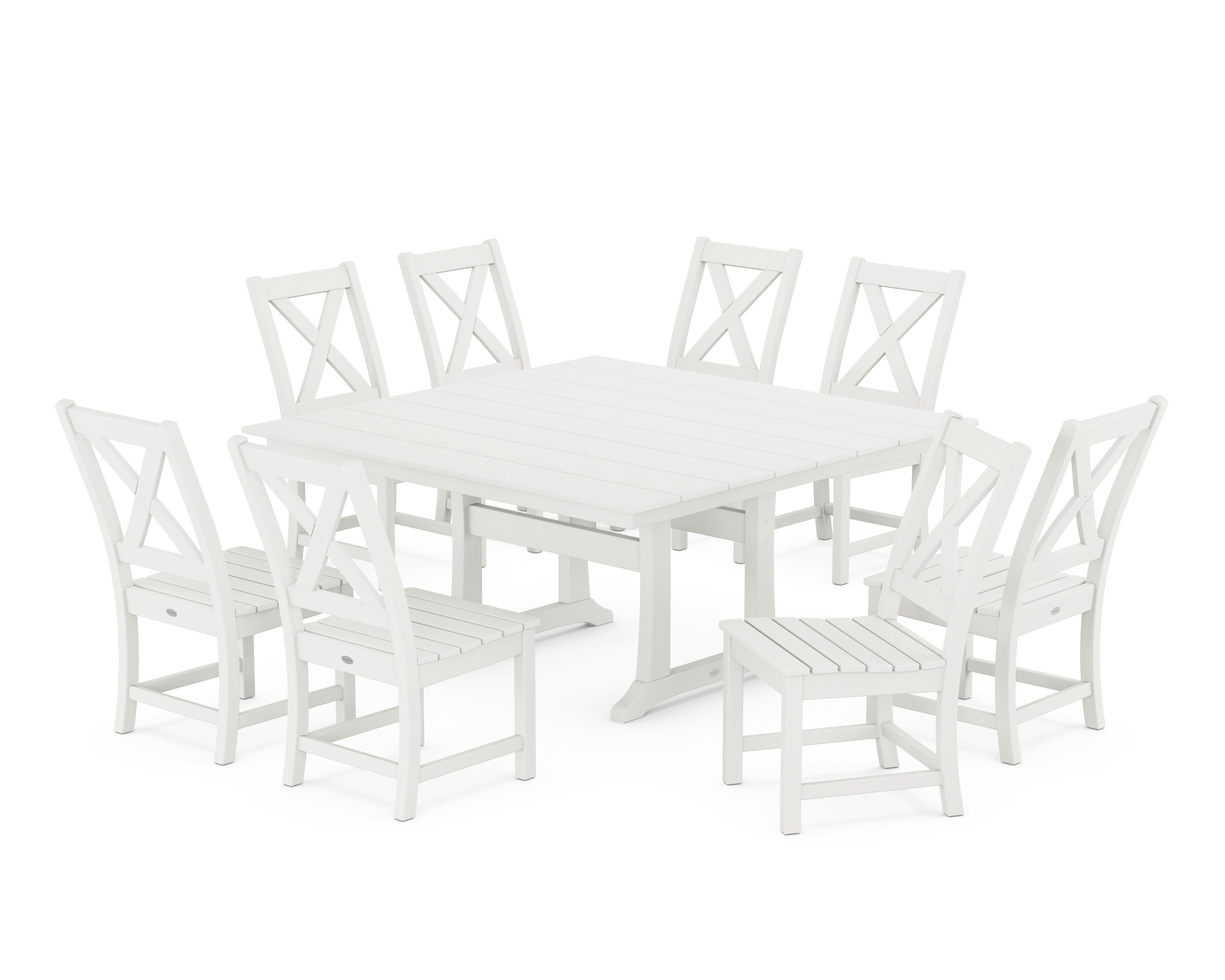 Braxton Side Chair 9-Piece Farmhouse Dining Set in Vintage White