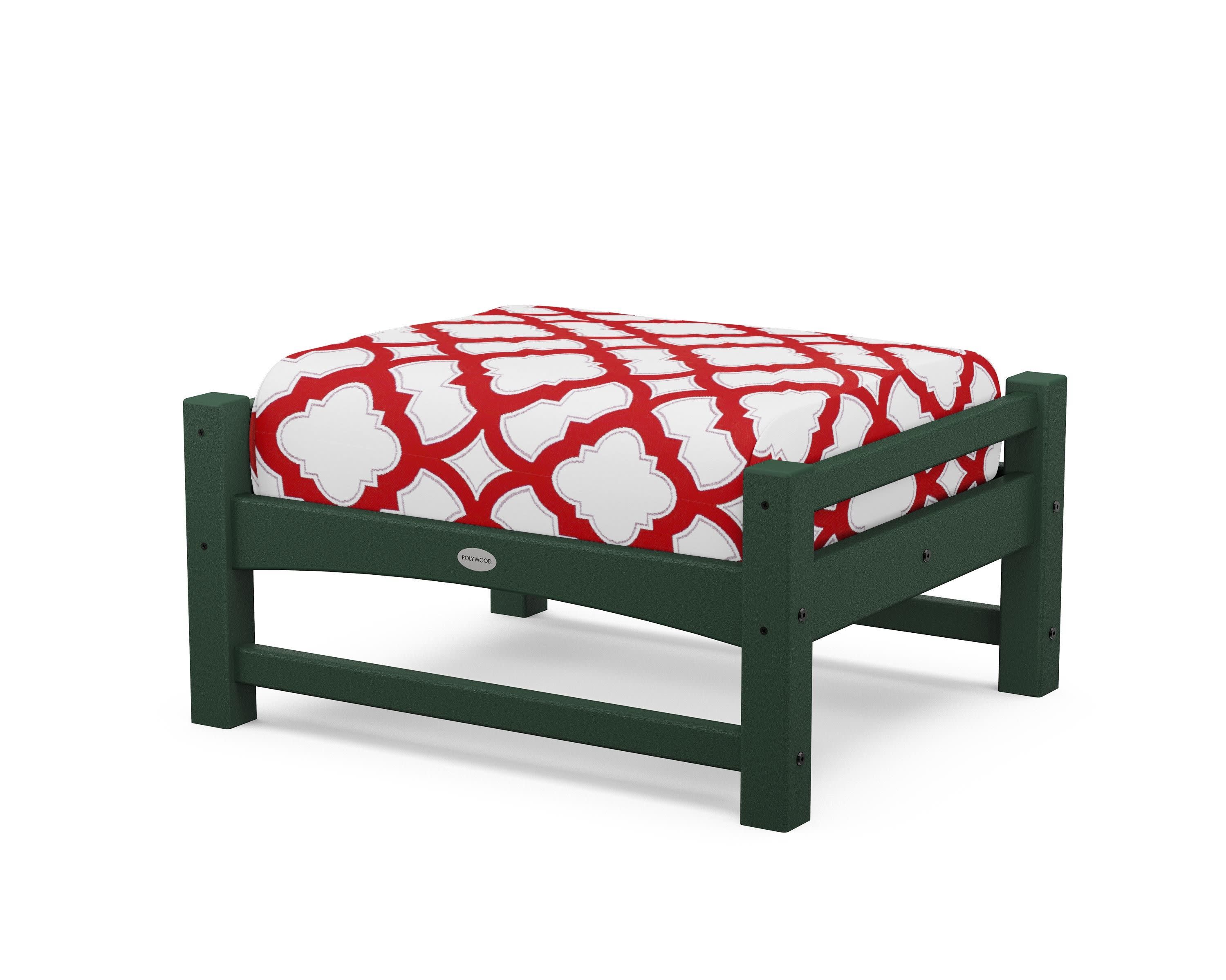 Club Ottoman in Green / Trellis Crimson