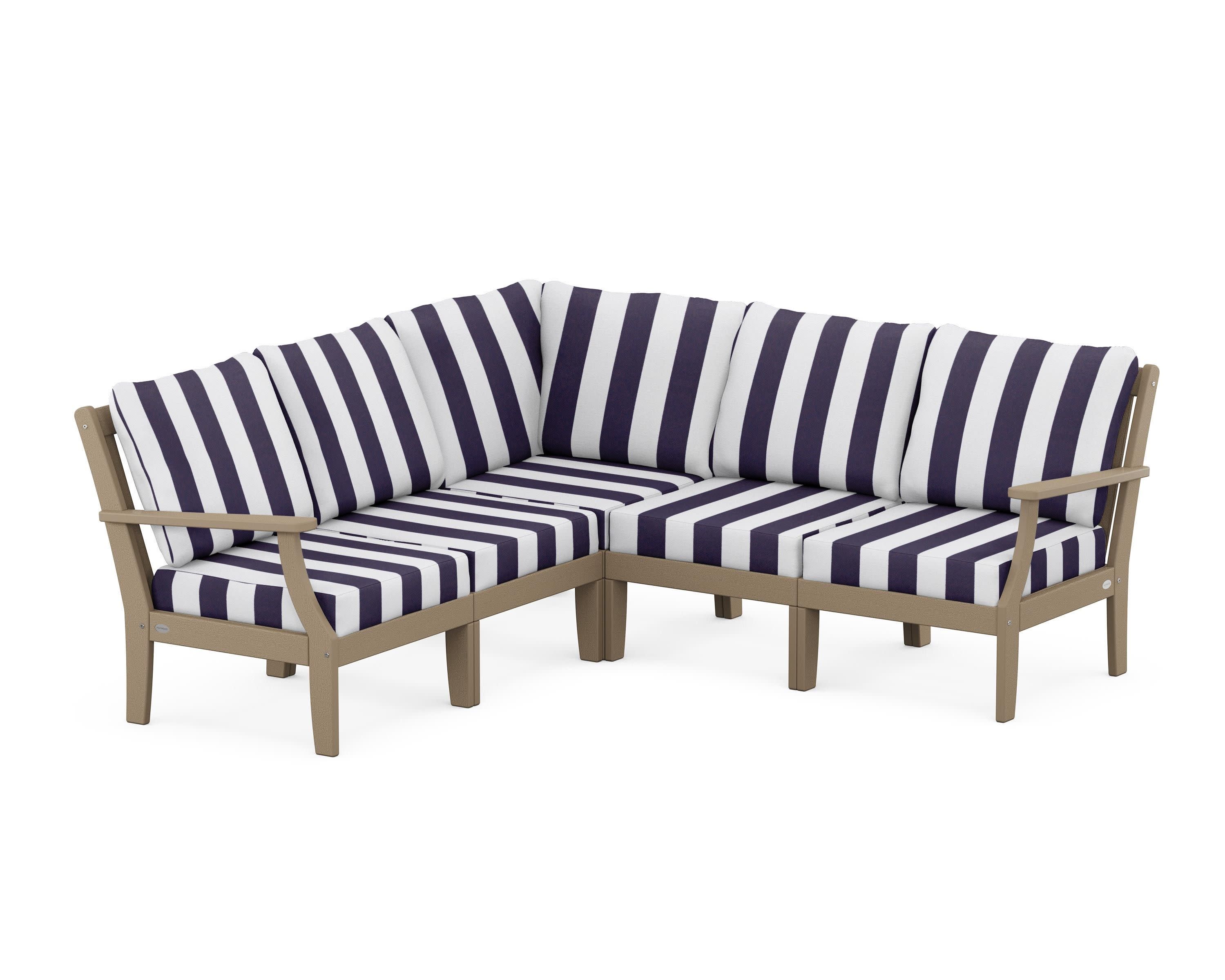 Braxton Modular 5-Piece Deep Seating Set in Vintage Sahara / Cabana Stripe Navy