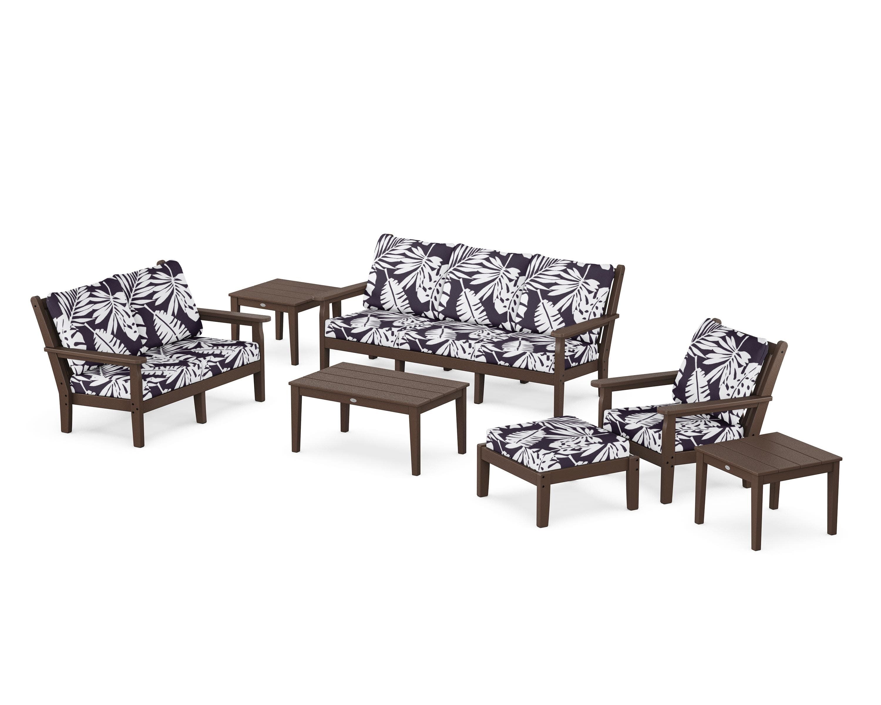 Chippendale 7-Piece Deep Seating Set in Mahogany / Leaf Navy