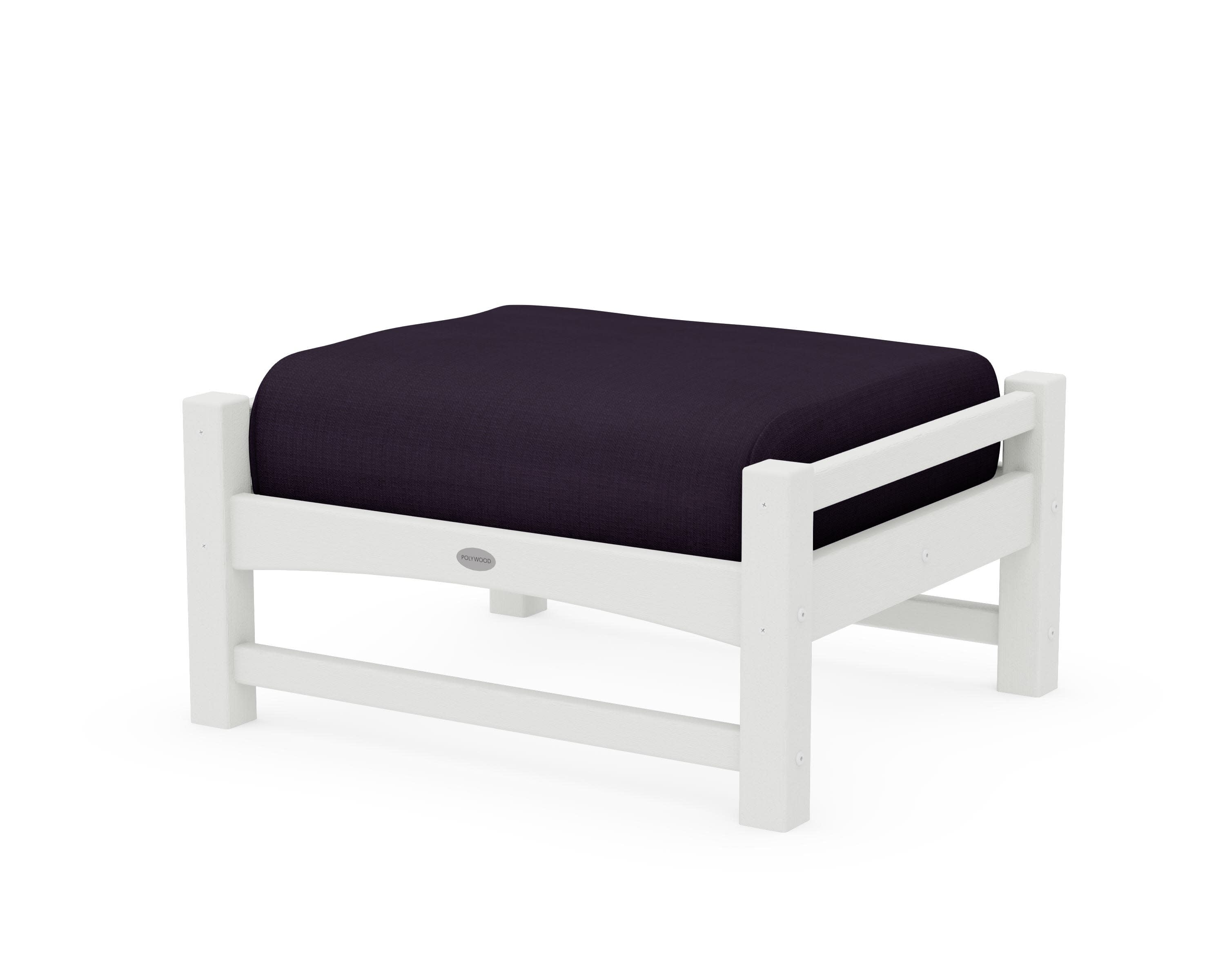 Club Ottoman in Vintage White / Navy Linen