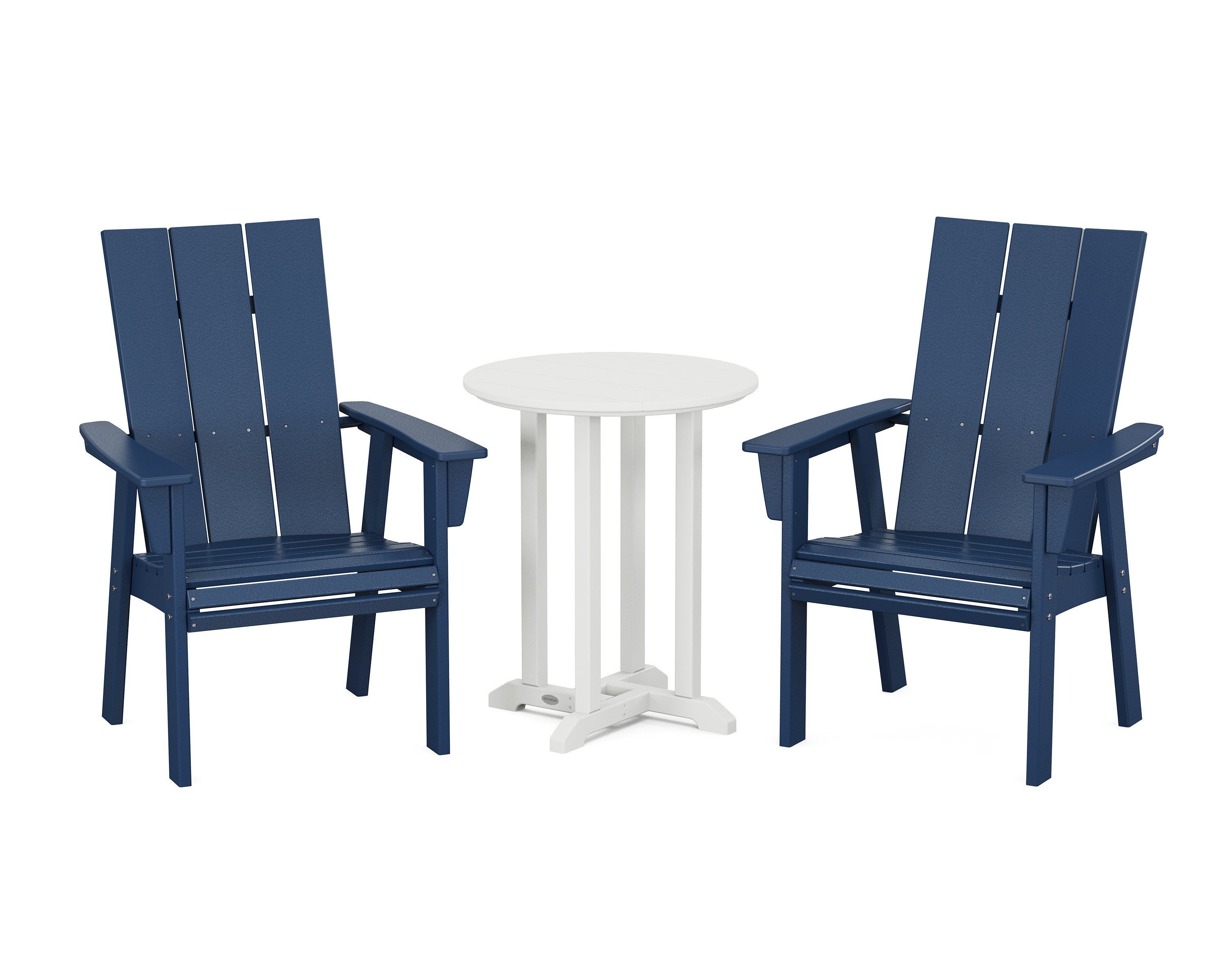 Modern Curveback Adirondack 3-Piece Round Bistro Dining Set in Navy / White