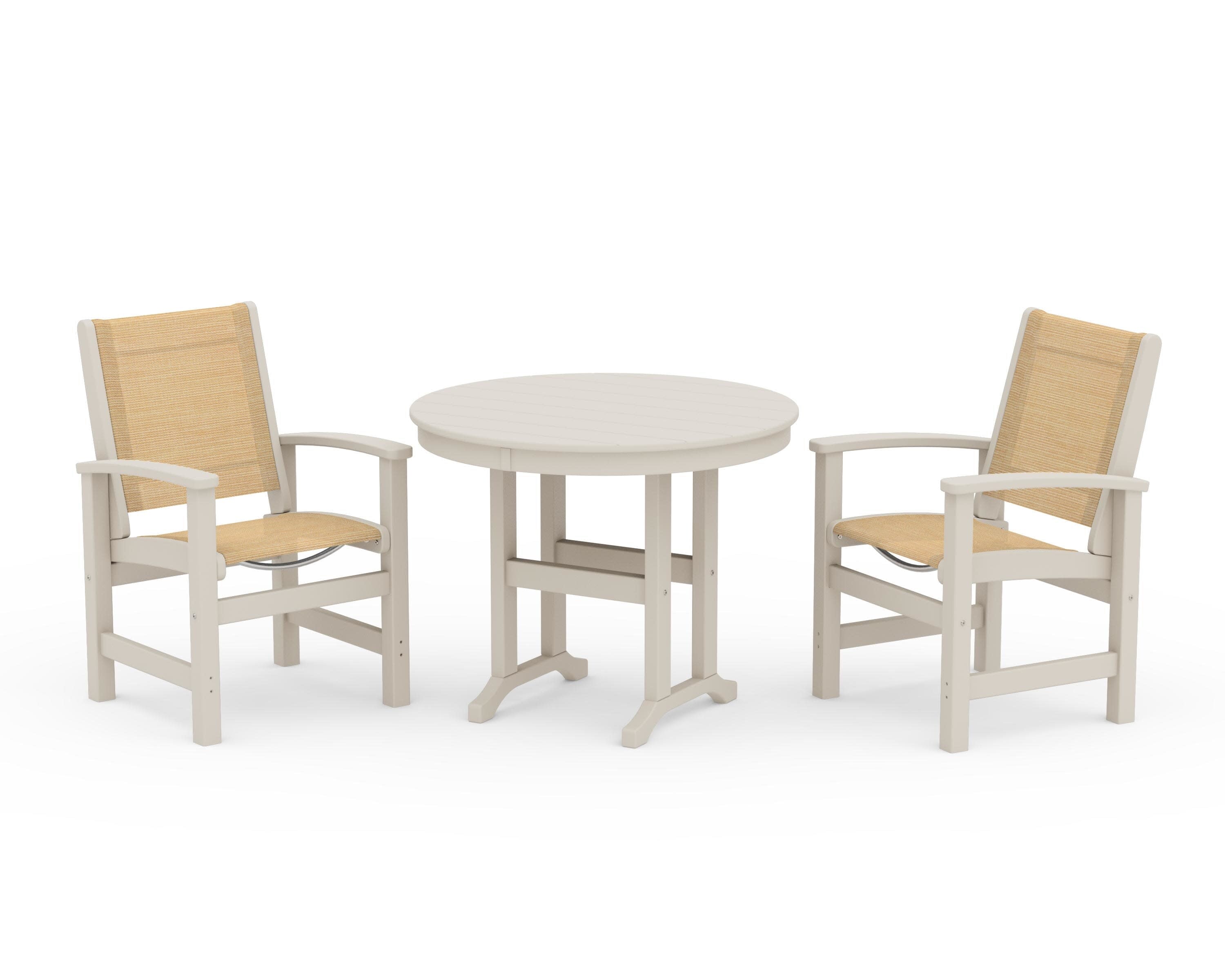Coastal 3-Piece Round Dining Set in Sand / Dupioni Apricot Sling