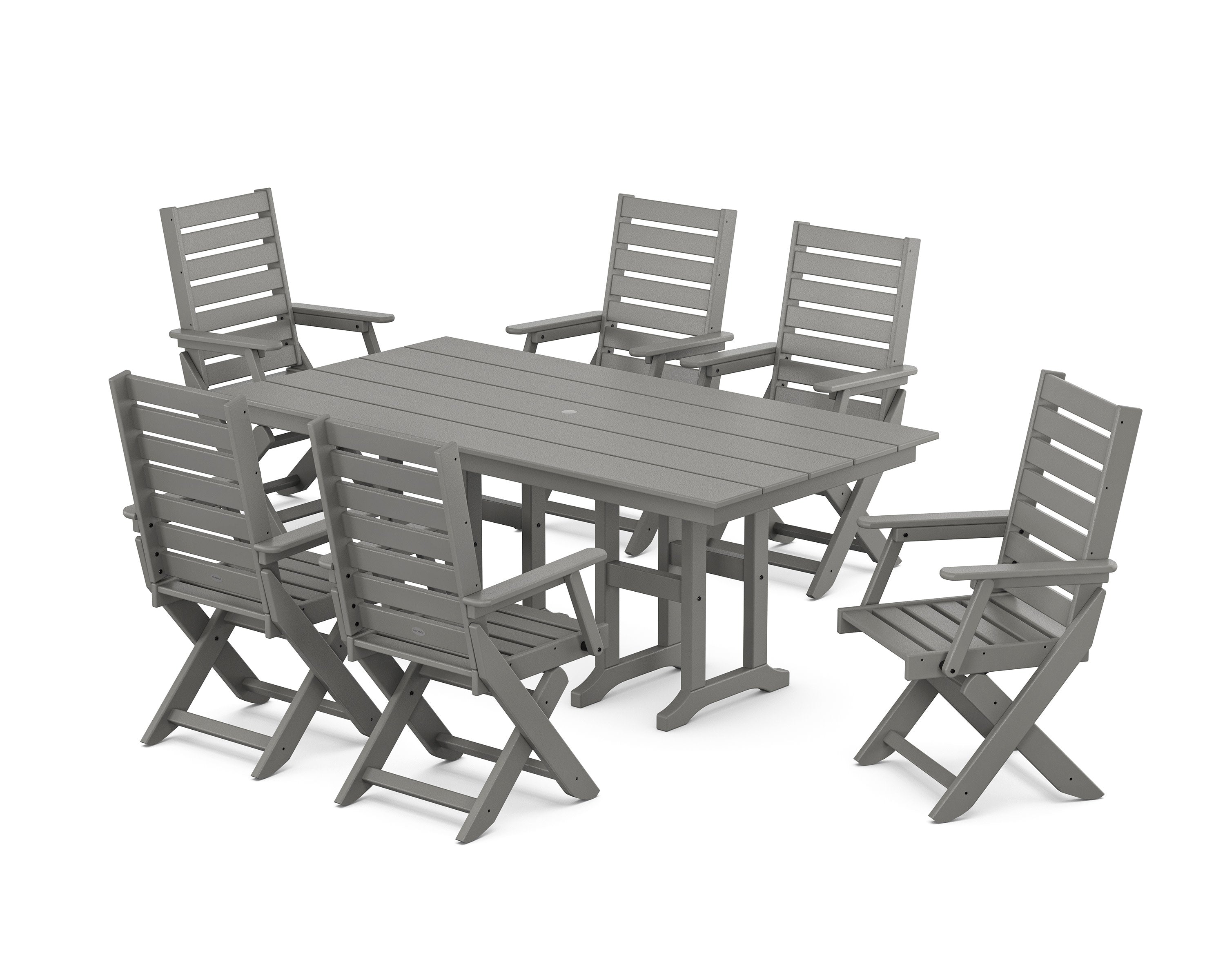Captain Folding Chair 7-Piece Farmhouse Dining Set in Slate Grey