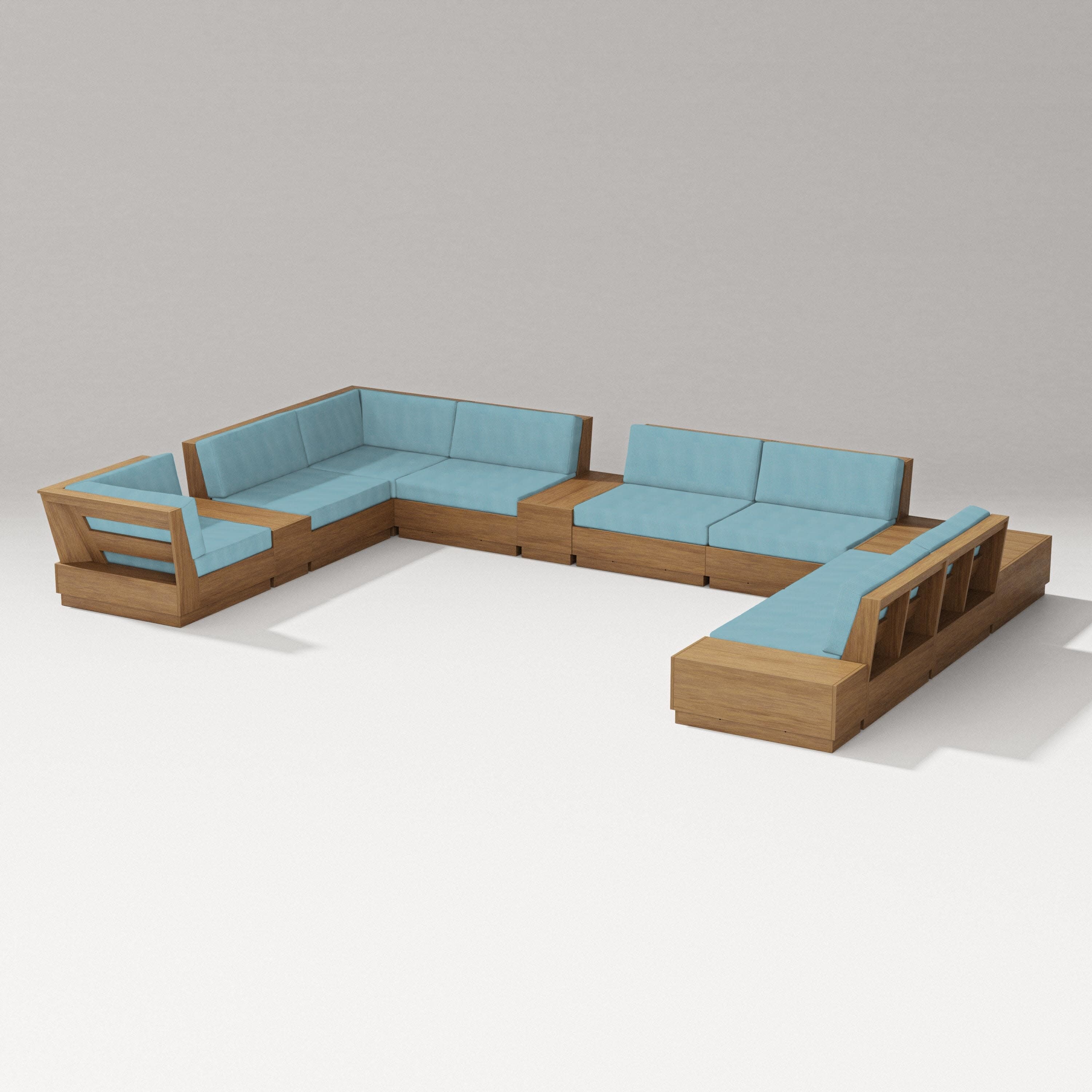 Elevate 12-Piece Conversation Sectional Set in Natural / Lattice Sky Blue