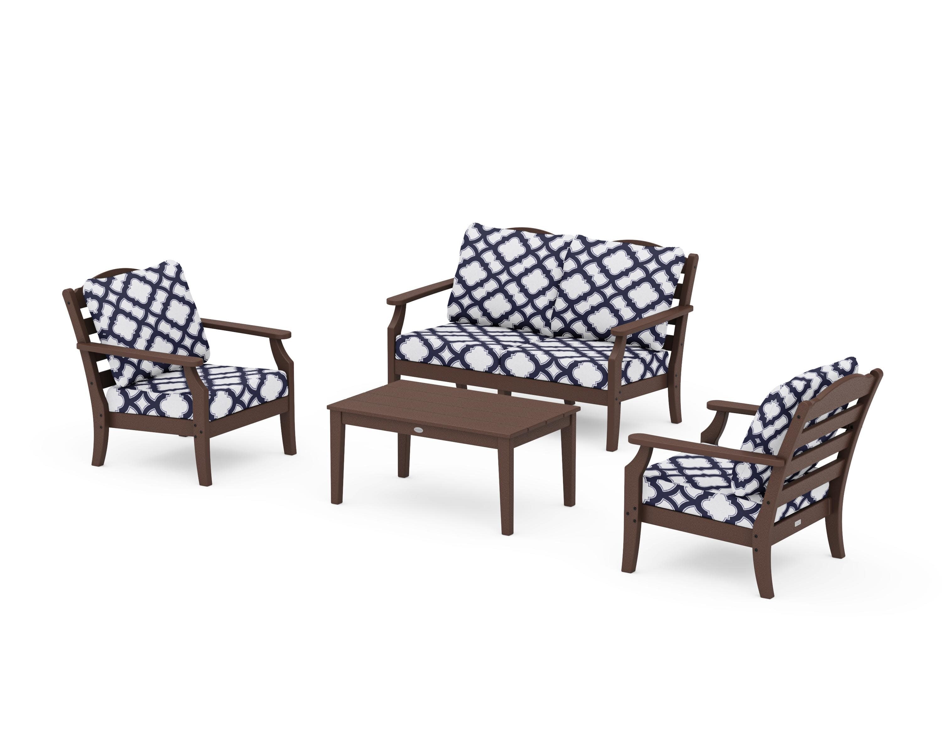 Savannah 4-Piece Deep Seating Set with Loveseat in Mahogany / Trellis Navy