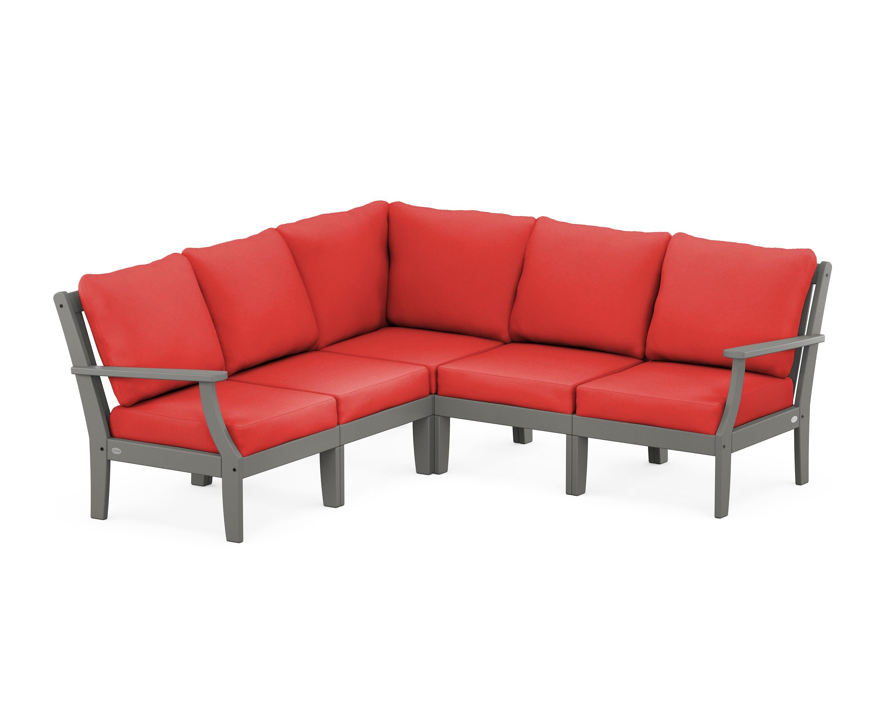 Braxton Modular 5-Piece Deep Seating Set in Slate Grey / Crimson Linen
