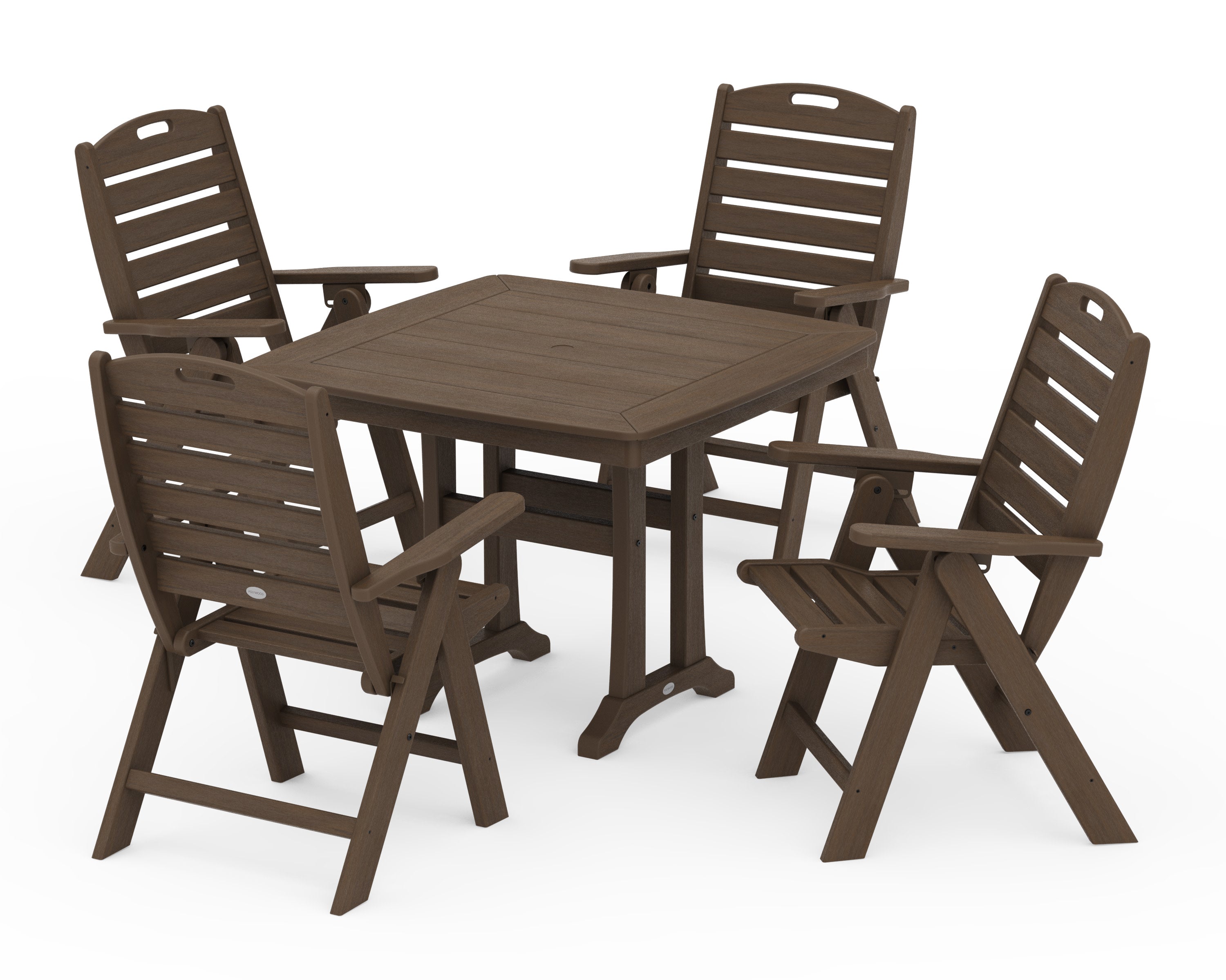 Nautical Folding Highback Chair 5-Piece Dining Set with Trestle Legs in Kona