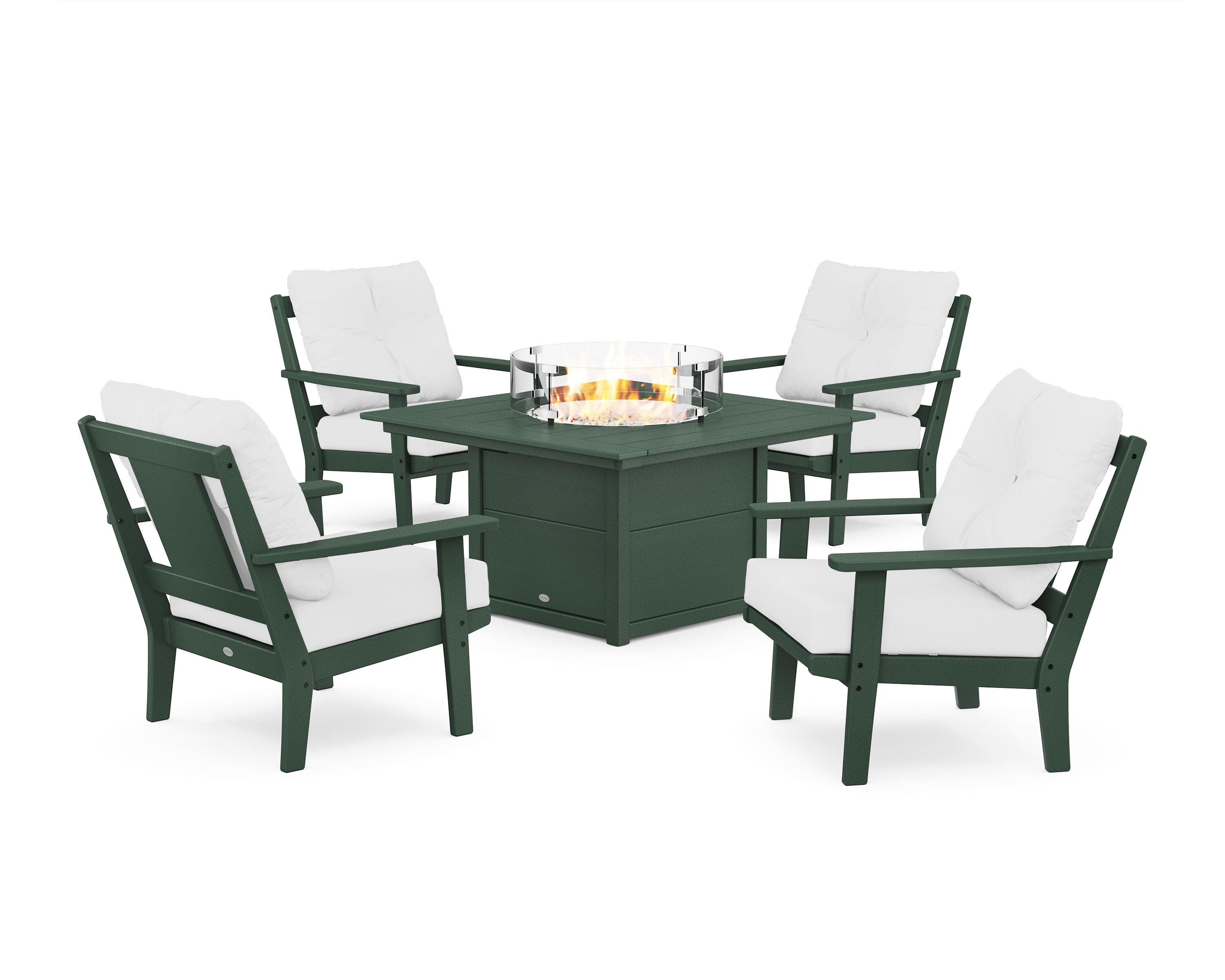 Prairie 5-Piece Deep Seating Set with Fire Pit Table in Green / Natural