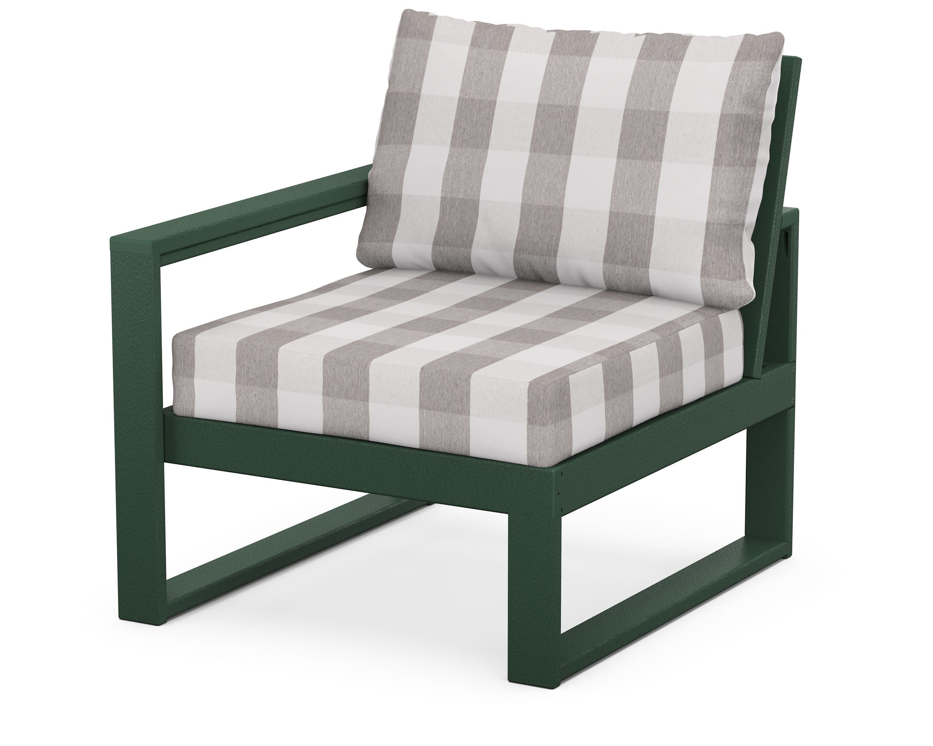 EDGE Modular Left Arm Chair in Green / Buffalo Plaid Grey Mist