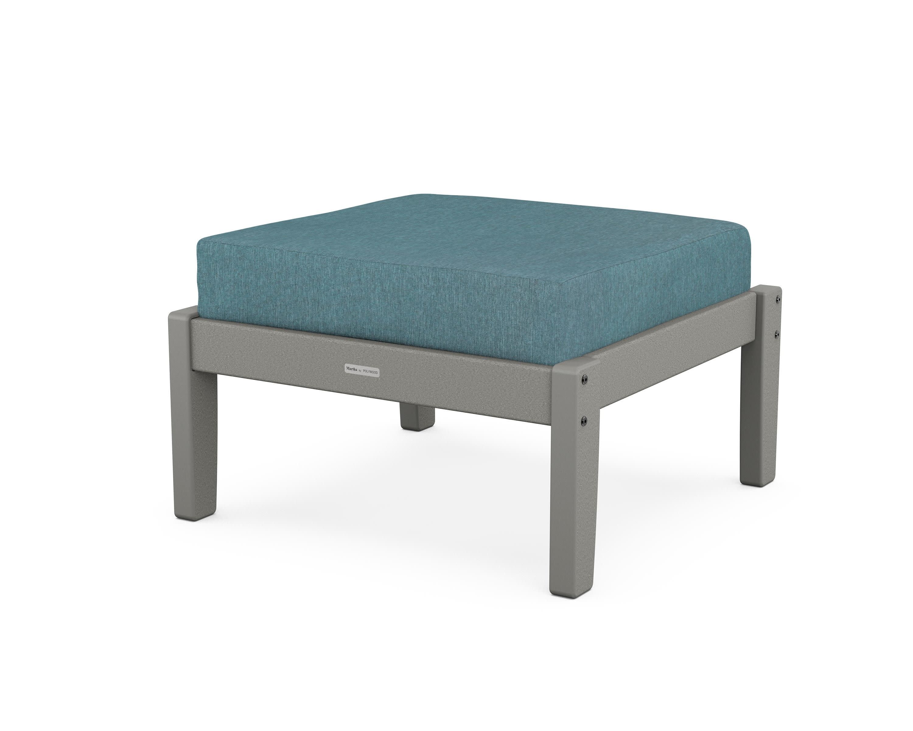 Chinoiserie Deep Seating Ottoman in Slate Grey / Ocean Teal