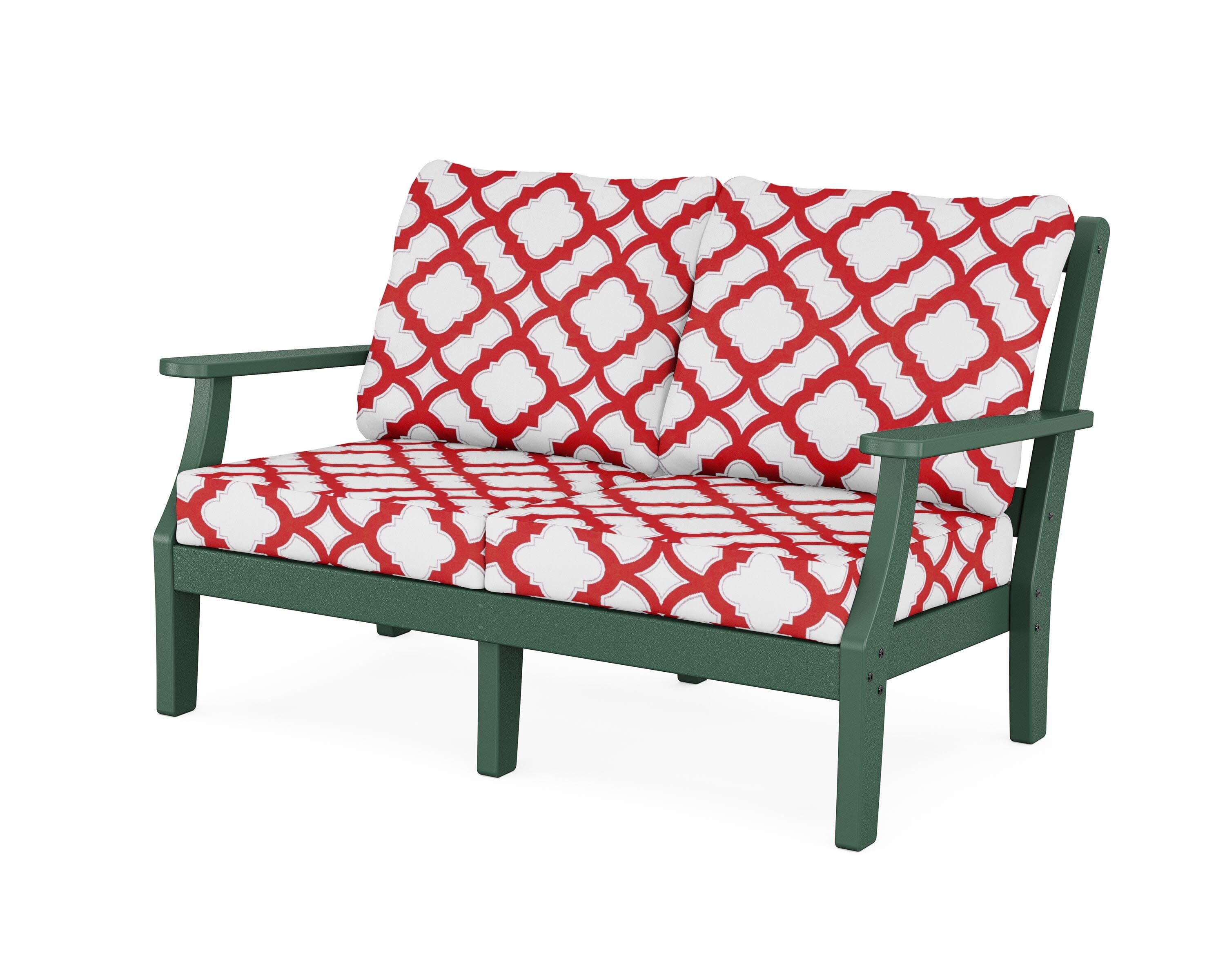 Chinoiserie Deep Seating Loveseat in Green / Trellis Crimson