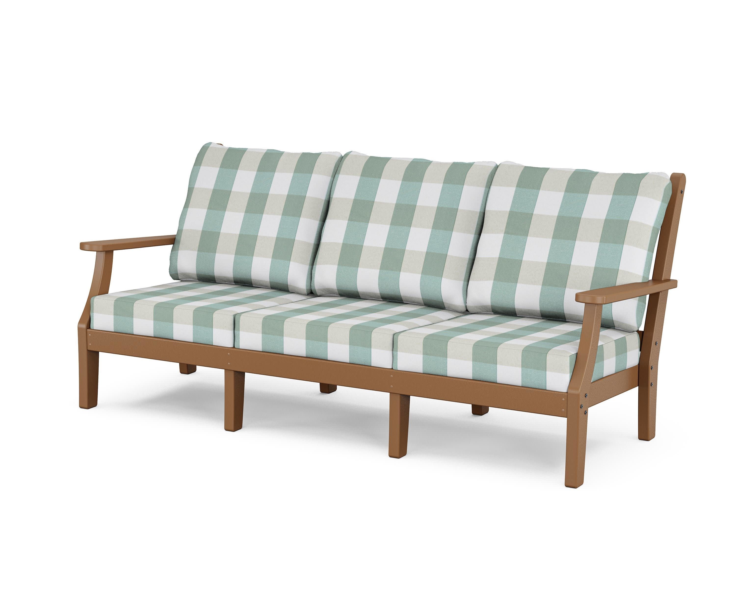 Wovendale Deep Seating Sofa in Teak / Buffalo Plaid Glacier Spa